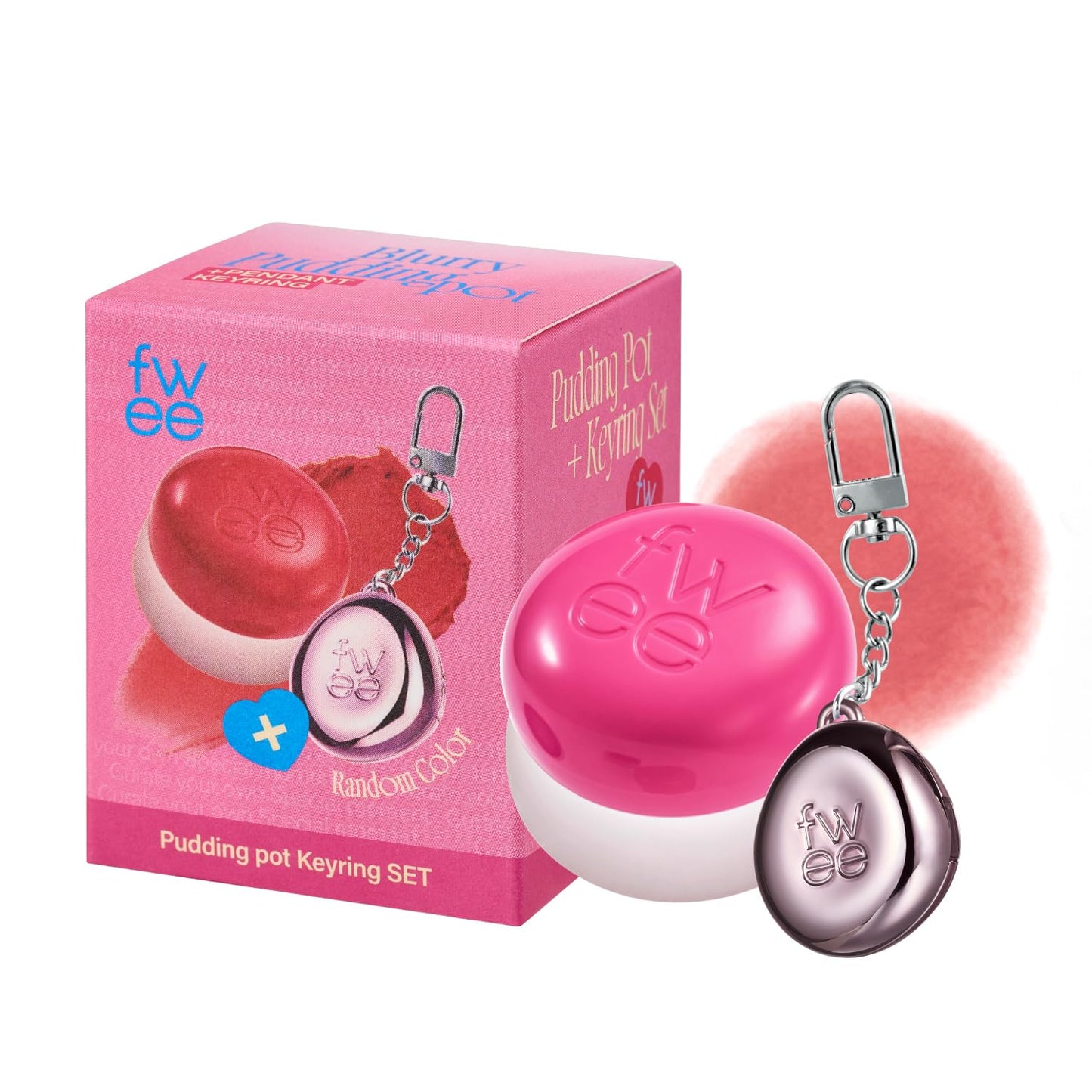 fwee Blurry Pudding Pot + Keychain SET | Airbrushed Blush & Lip, Buildable Pigment, Long-lasting, Lightweight, Easy to Blend, Natural Soft Matte Finish Makeup – Skirt (Peachy Pink) | 0.17 oz