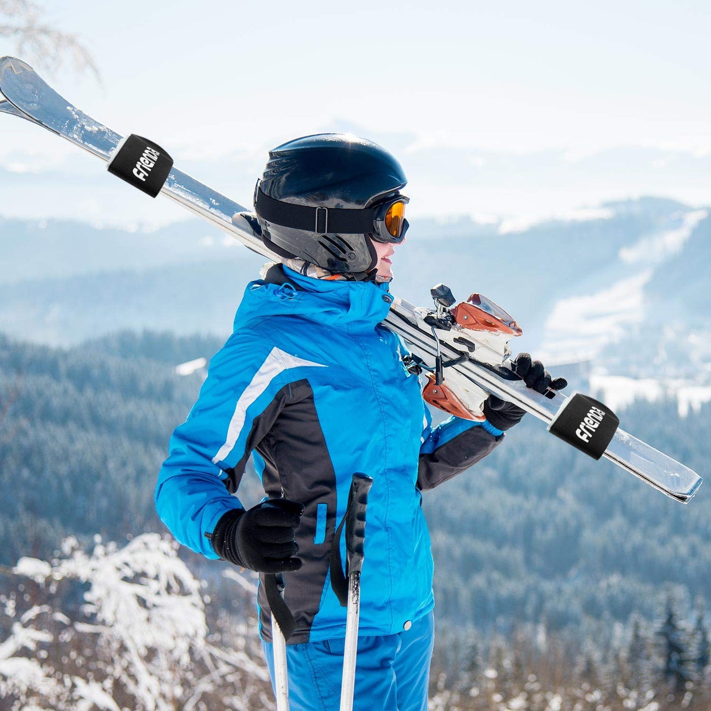 Frienda 6 Pcs Winter Ski Straps Fasteners Tape Adjustable Ski Wraps Ties for Families Christmas Holiday(Black)