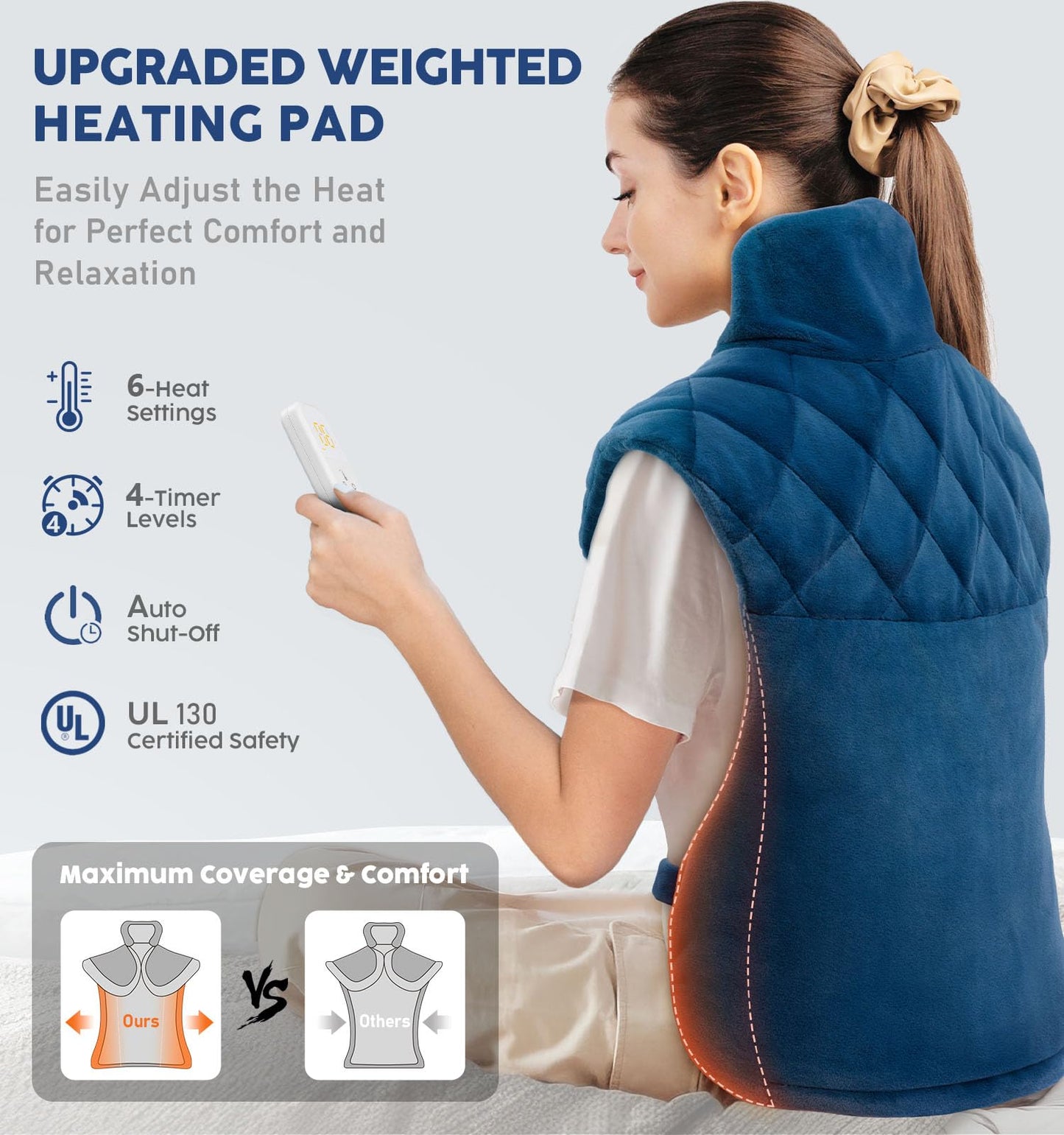 Heating Pad for Neck Shoulders & Back Pain Relief, Father's Day Gifts for Dad Husband Uncle,Gifts for Men,Large Weighted Electric Neck Shoulders and Back Heat Pad,6 Heat Settings Auto-Off,UL Certified