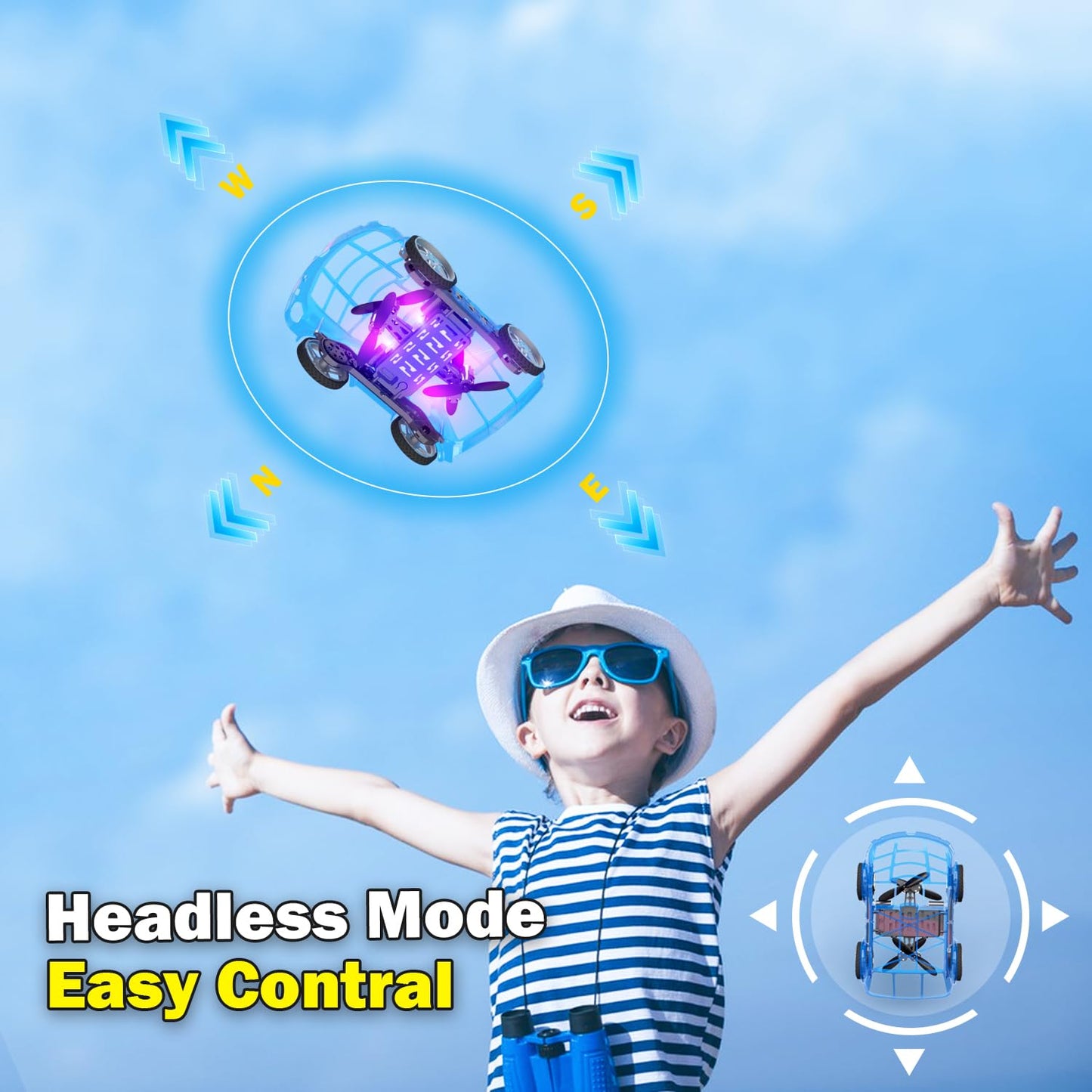 RC Drone Car Mini RC Drone & Flying Car, Remote Control Quadcopter with One Key Take Off/Landing, LED Lights, Easy to Fly Toy Drones for Kids 8-12