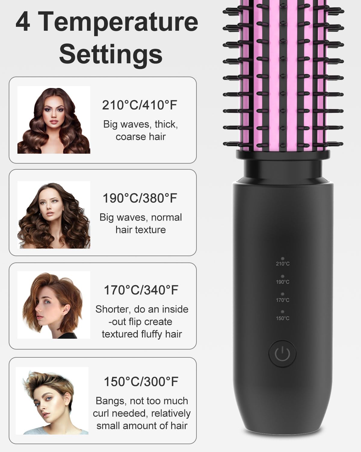 Cordless Hair Curler, Bestauty 1.5" Cordless Curling Iron Rechargeable, 2 in 1 Travel Hair Curler & Hair Straightener Brush, 4 Adjustable Temperature 300°F-410°F for Curl/Smooth/Fluffy/Flip-Out Black