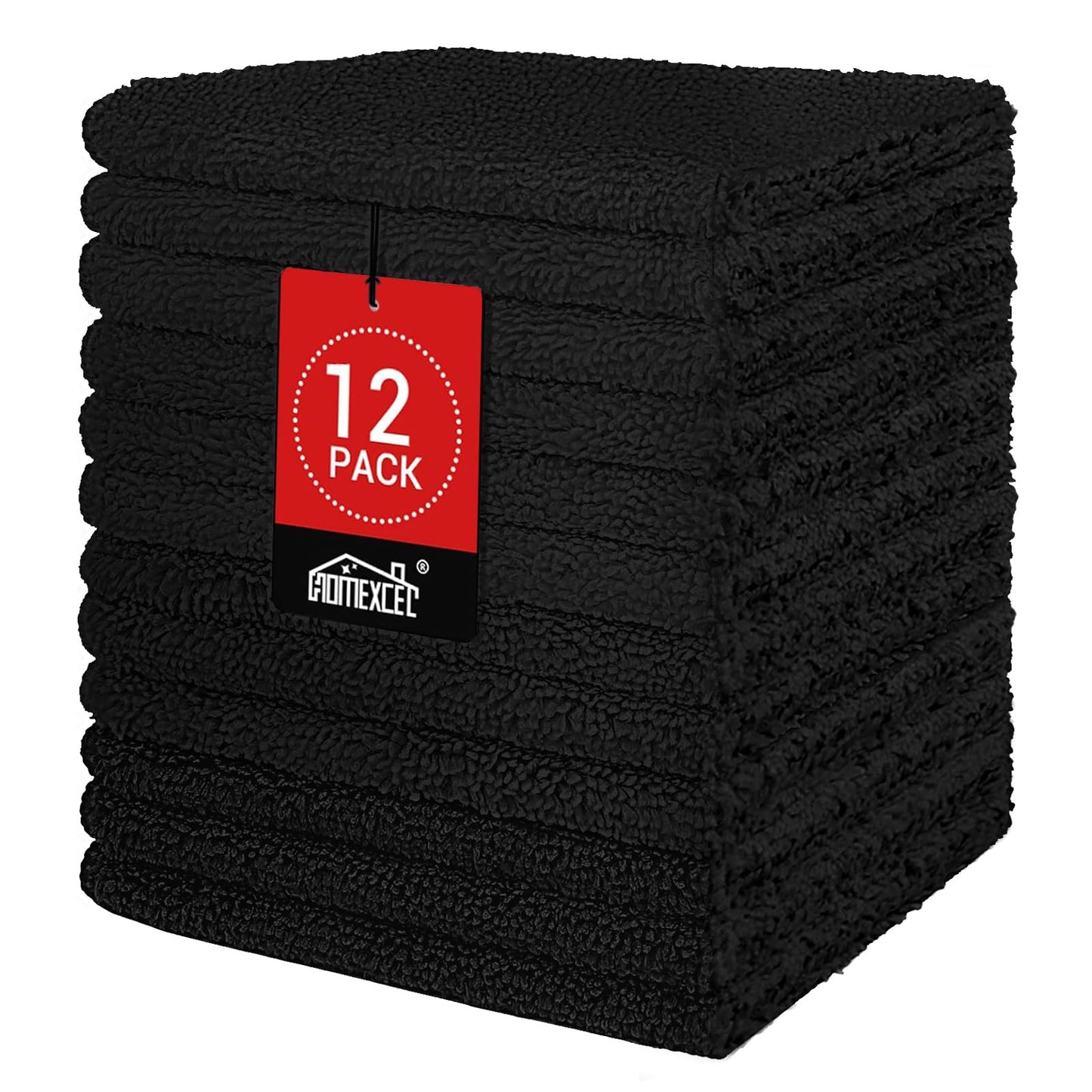 HOMEXCEL Black Washcloths 12 Pack, Highly Absorbent and Soft Microfiber Face Towel, Makeup Remover Towels, Multi-Purpose Wash Cloths for Bathroom, Hotel, Spa, Gym, and Kitchen, 12x12 Inch
