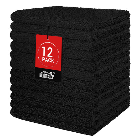 HOMEXCEL Black Washcloths 12 Pack, Highly Absorbent and Soft Microfiber Face Towel, Makeup Remover Towels, Multi-Purpose Wash Cloths for Bathroom, Hotel, Spa, Gym, and Kitchen, 12x12 Inch