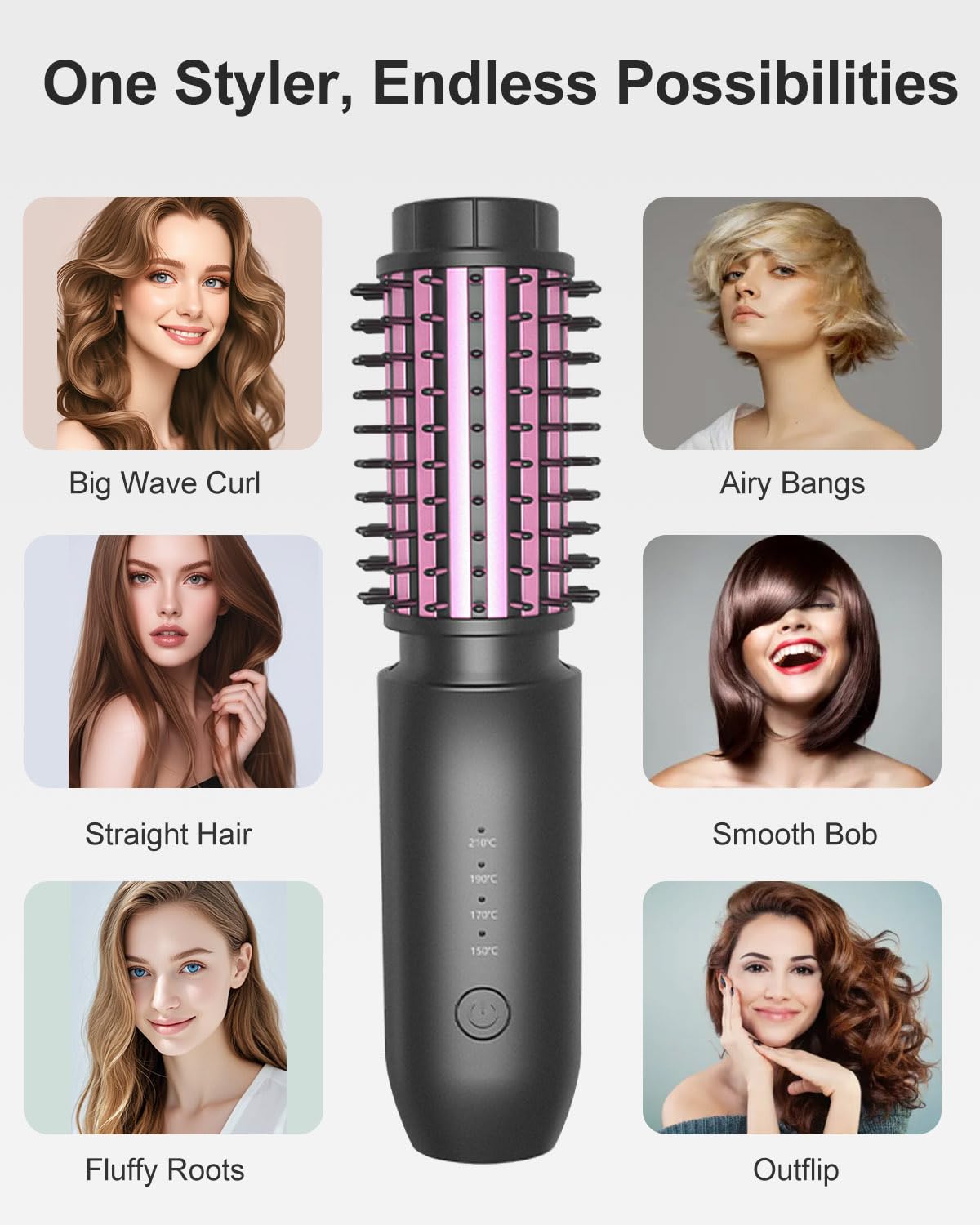 Cordless Hair Curler, Bestauty 1.5" Cordless Curling Iron Rechargeable, 2 in 1 Travel Hair Curler & Hair Straightener Brush, 4 Adjustable Temperature 300°F-410°F for Curl/Smooth/Fluffy/Flip-Out Black