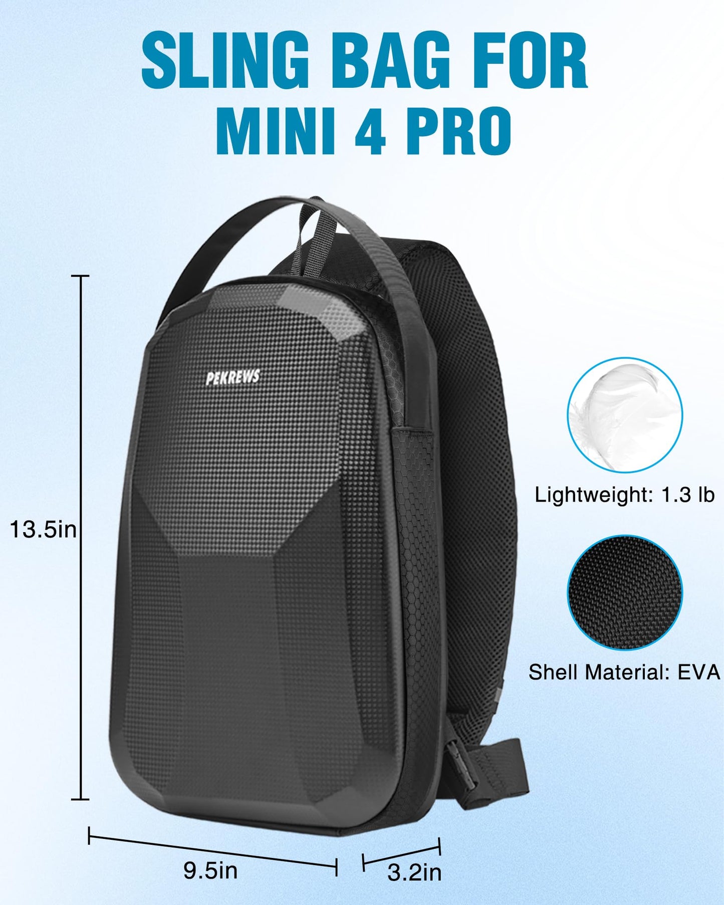 PEKREWS Mini 4 Pro Case, Waterproof Hard Carrying Case, Portable Travel Drone Sling Backpack, Crossbody Bag Compatible with DJI Mini 4 Pro, RC 2/ RC-N2 Controller, Fly More Combo and Accessories
