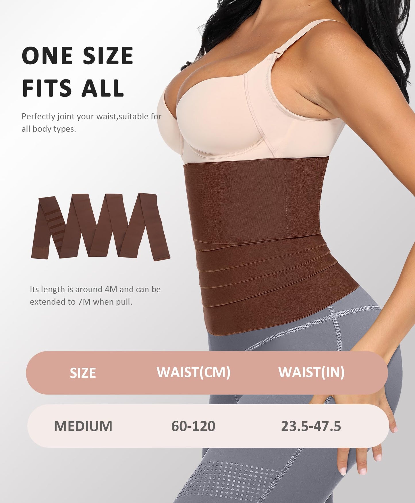 FeelinGirl Snatch Me Up Wrap Bandage Waist Trimmer Tummy Wraps Belt for Women Waist Wrap Gym Accessories Waist Trainer Brown