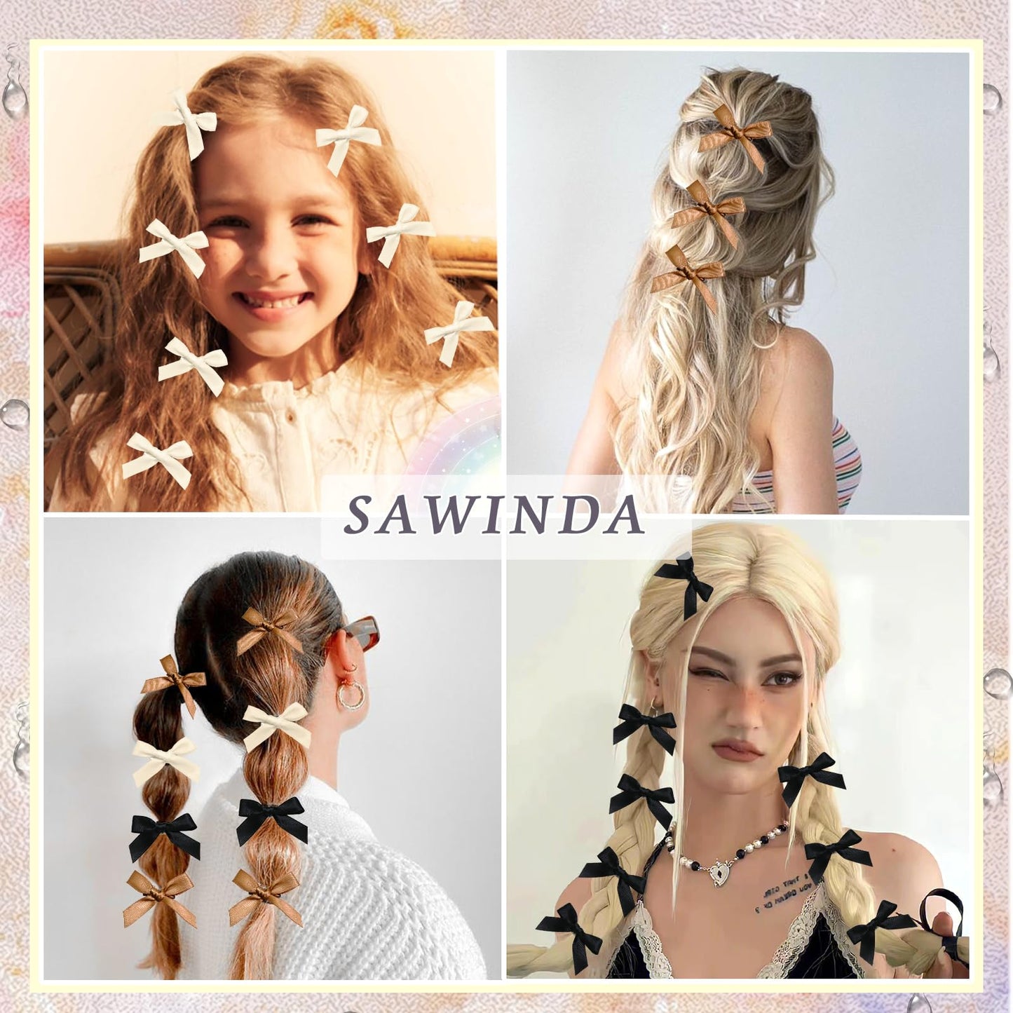 SAWINDA 30PCS Mini Hair Bows Beige Black Brown Small Bows for Hair Silky Satin Bows for Women Cute Hair Ribbon Bowknot Barrettes Sweet Alligator Hair Bow Clips Accessories for Teens and Girls