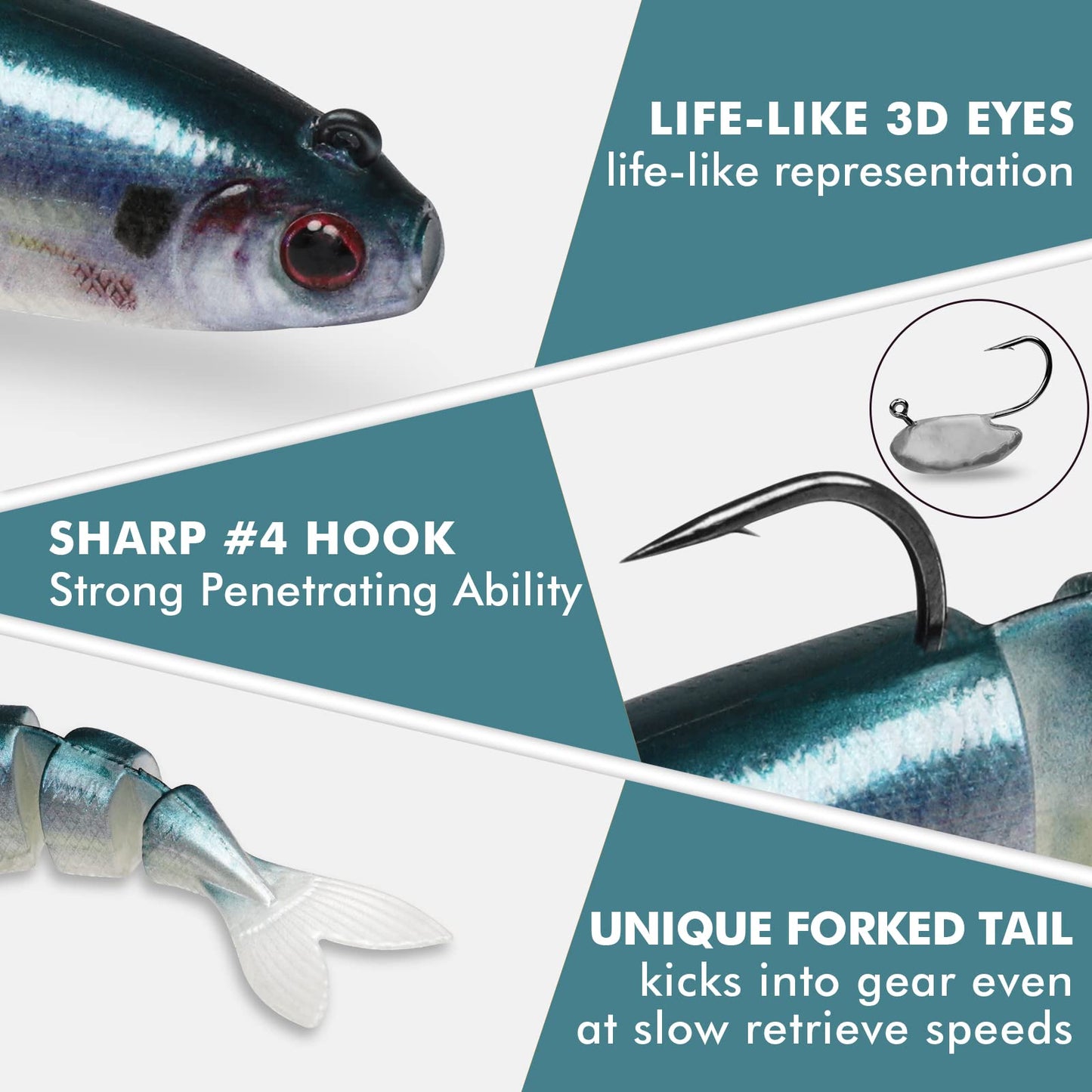 TRUSCEND Pre-Rigged Fishing Jigs, 1:50 Super Durable Soft Swimbait, Well-Made Lifelike Fishing Lures, Weedless Lure for Bass Trout Walleye, Saltwater Fishing Gear