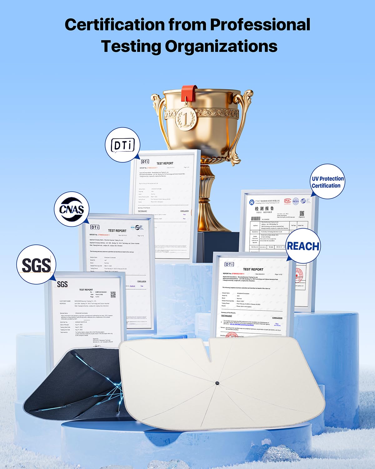 TrySpace Car Windshield Sun Shade Umbrella - [Nano-Ice-Crystal Coatings] Protect Car from Sun Rays & Heat Damage Keep Cool and Protect Interior Medium (56" L x 31" W)