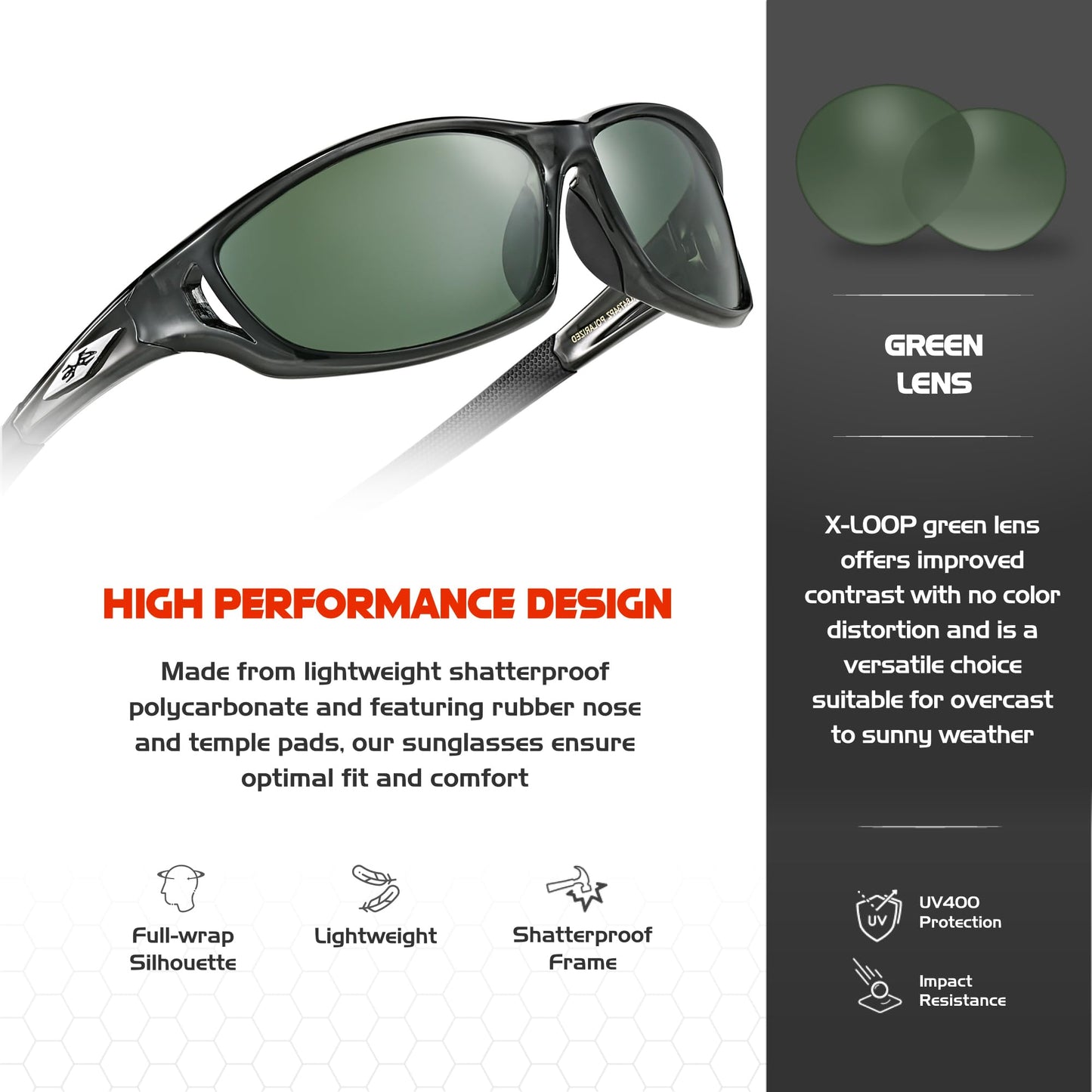 X LOOP Polarized Sports Sunglasses for Men - Wrap Around UV400 Baseball Running Cycling Driving Fishing Golf Glasses