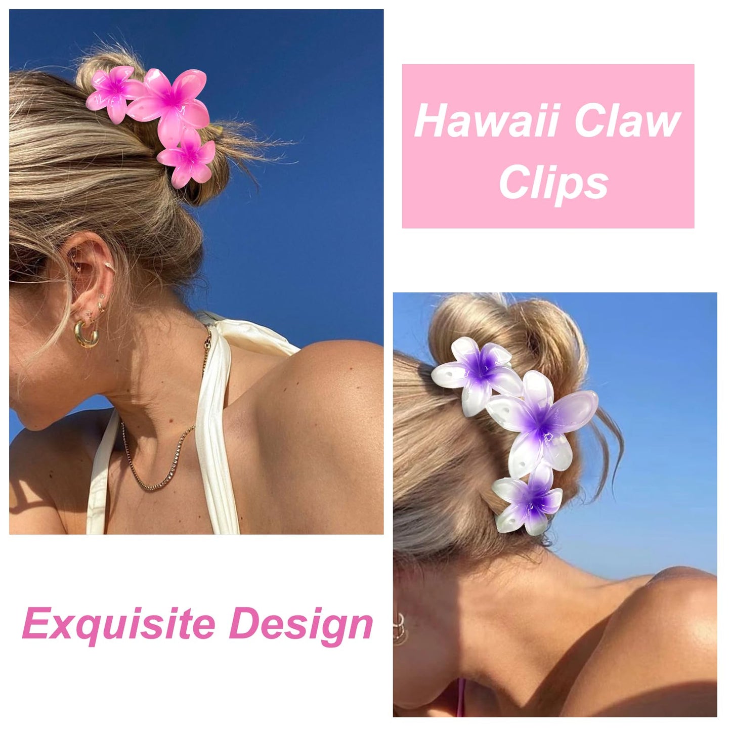 Colorful Hawaiian Flower Hair Clips for Women - Large Non-Slip Claw Clips with Strong Hold, Beach Hair Accessories for Thick Hair