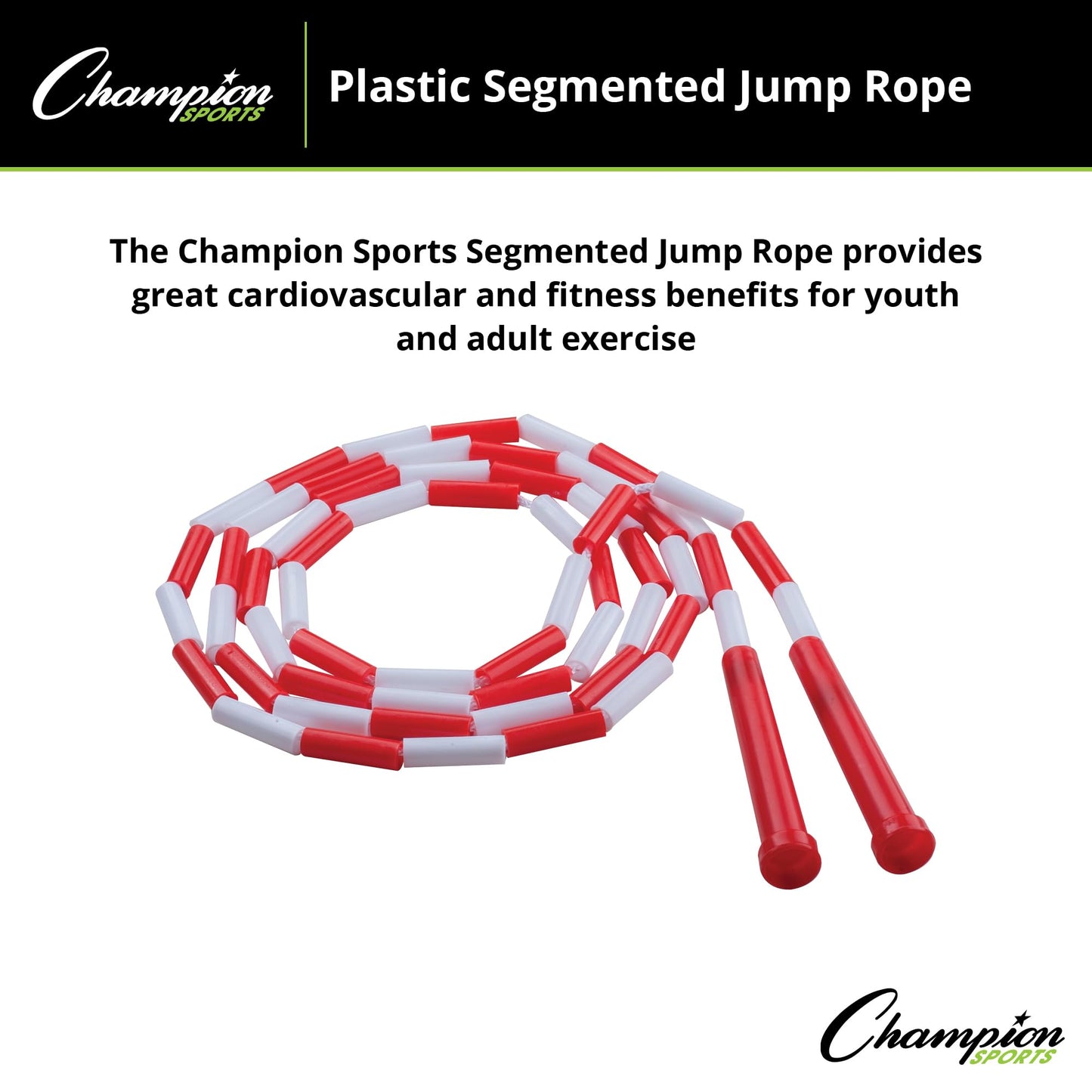 Champion Sports Classic Plastic Segmented Beaded Jump Ropes - Phys. Ed, Gym, Fitness and Recreational Use, 7'L, Red/White