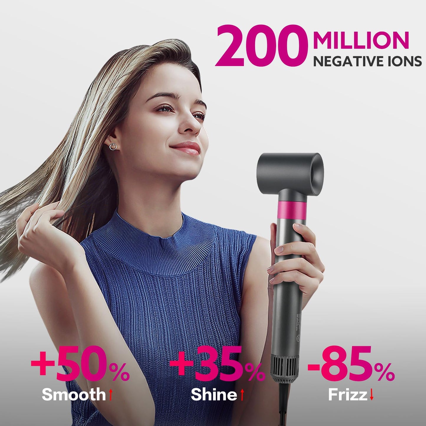 Hair Dryer Brush, webeauty 5 in 1 One Step Professional Hot Air Brush Set for Fast Drying, Curling Drying, Straightening Combing, Hair Styler [Ceramic Coating] [Negative Ion] 110000 RPM (Grey+Red)