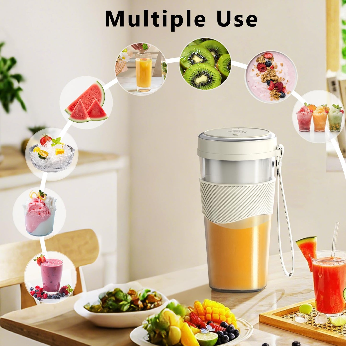 CKemu Portable Blender for Shakes and Smoothies, Rechargeable Cordless Blender Bottle, 3.5 oz, BPA Free, Dishwasher Safe, for Office, Gym, Home