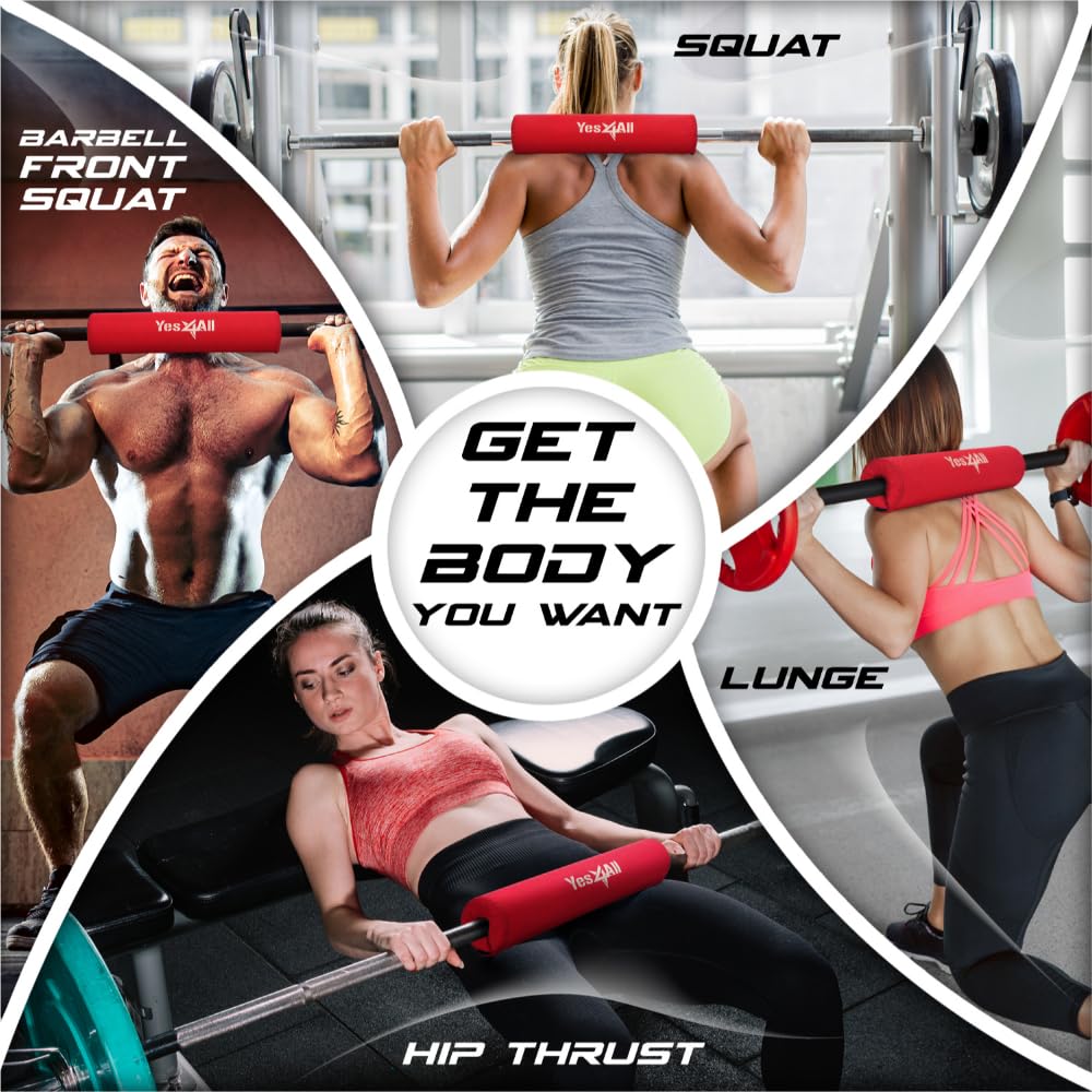 Yes4All Barbell Foam Nylon Bar Pad/PVC Bar Pad - 16 Inch Barbell Pad for Squats, Lunges & Hip Thrust (Bar Pad - Nylon - Red), Model Number: NW1L1