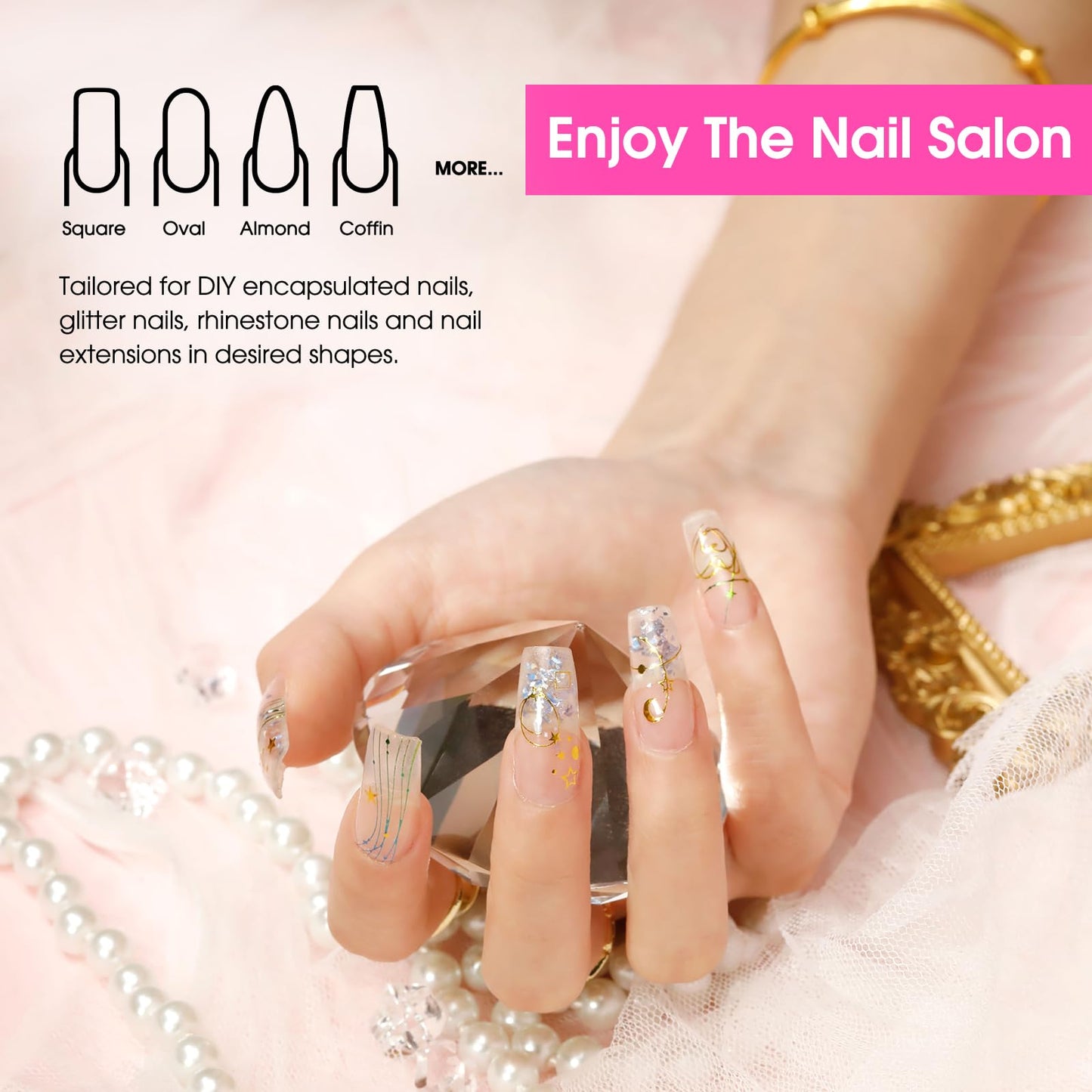 ROSALIND Clear Pink Acrylic Poly Extension Gel, 2 PCS 60ml Clear Poly Nail Gel kit Nail Builder for Clear Nail Art Decoration, Nail Thickening Poly Nail Gel Tube Easy to DIY Use Need UV Lamp