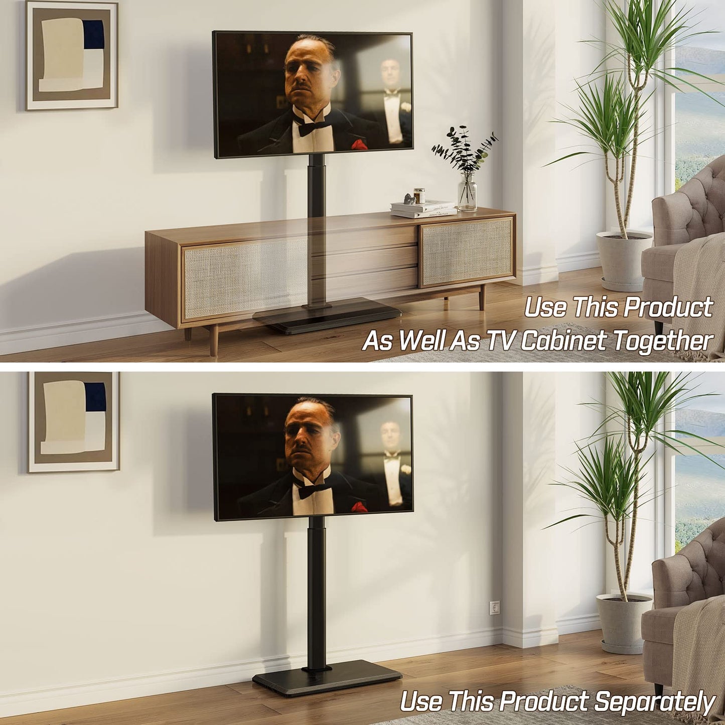 Greenstell TV Stand with Power Outlet, Universal Floor TV Stand for 32-75 inch TVs, Height Adjustable, Swivel Tall TV Mount Stand with Wood Base, Holds up to 110 LBs, Max VESA 600x400mm