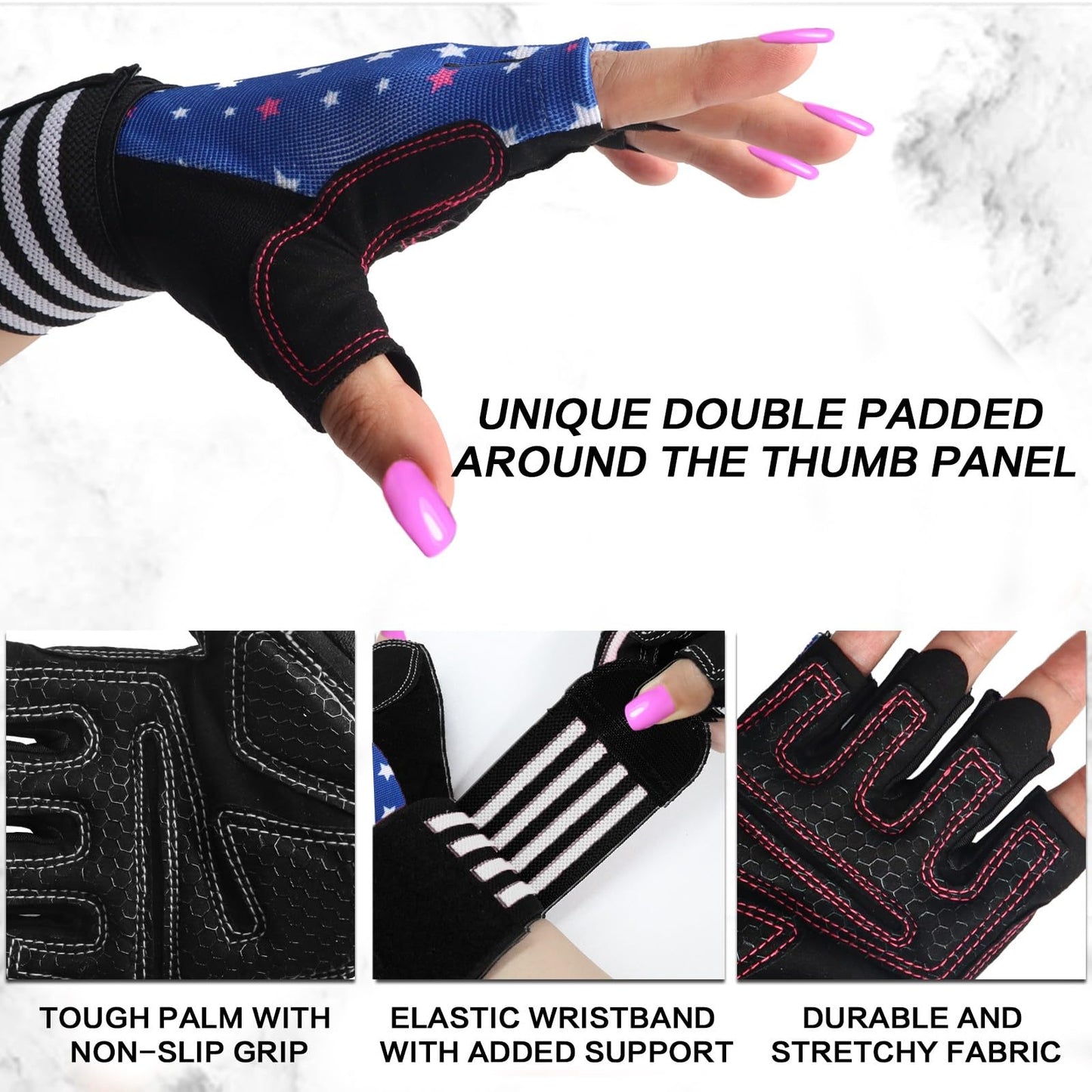 Weight Lifting Gloves for Women Gym Workout with Wrist Support,Padded Half Finger Gloves for Fitness Exercise (Stars, X-Small)