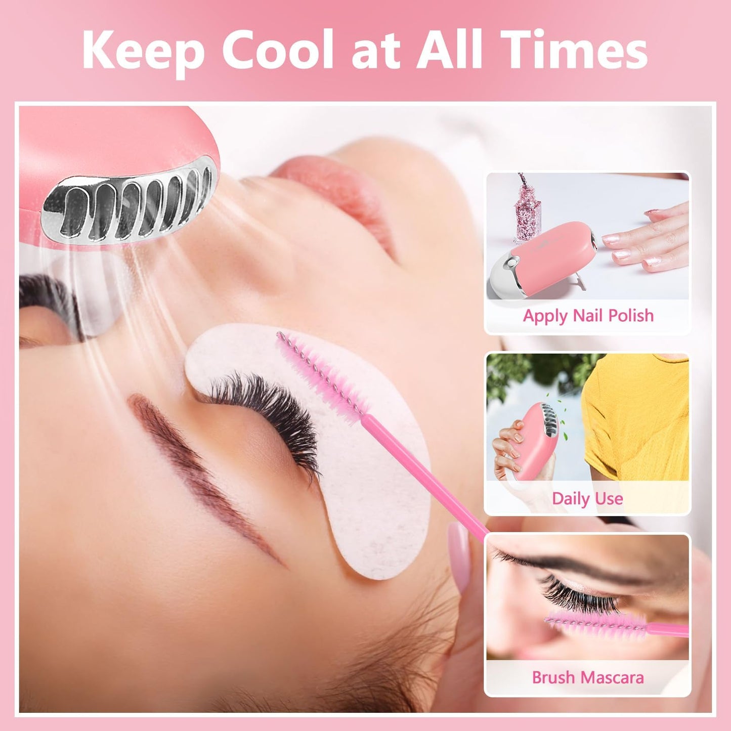 Setgnur Lash Cleaning Kit - 60ML Lash Shampoo with Lash Fan Cleaning Brush Rinse Bottle and 50 Pcs Mascara Brush, Rich Foam Lash Wash for Eyelash Extension Home Use(Pink)