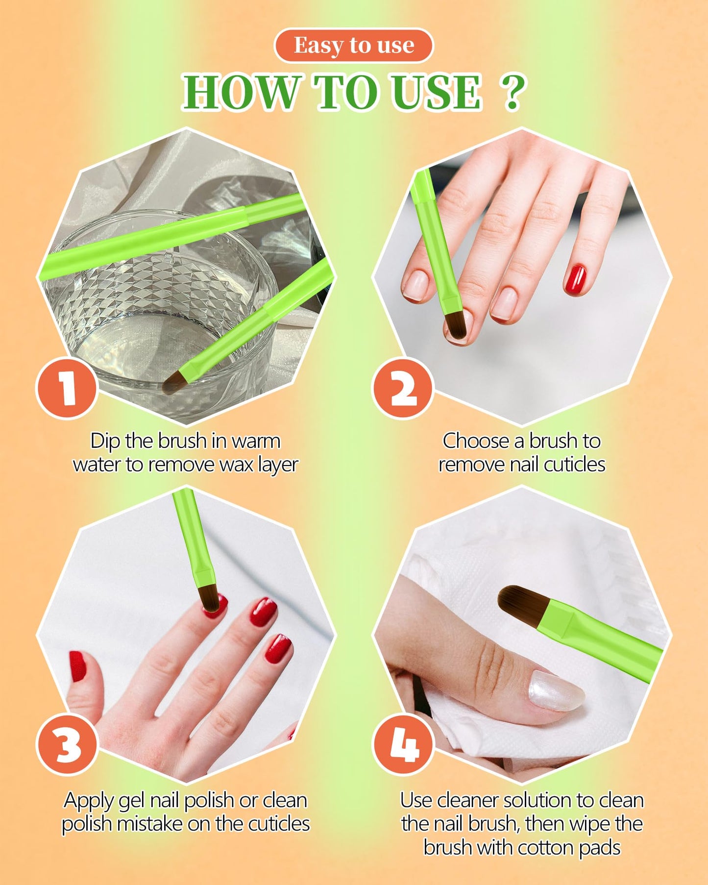 3PCS Nail Polish Clean Up Brush, Round&Falt&Angled Acetone Resistant Nail Brush for OPI Nail Polish Remover, Fingernail Cleaning Brushes at Home Nail Art and Designs(Bright Green)