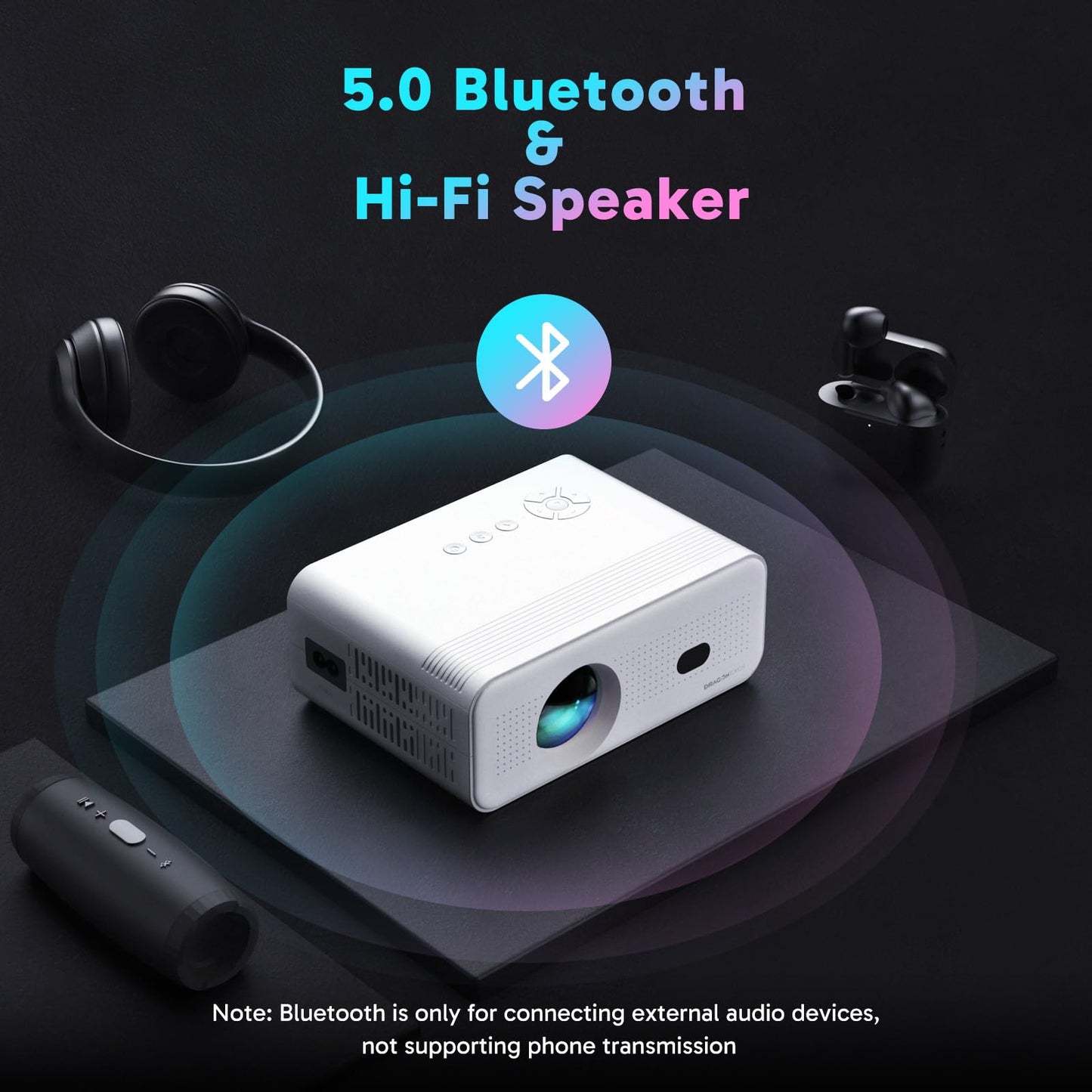 Electric Focus Mini Projector with 5G WiFi and Bluetooth, Support FHD 1080P Smart Video Projector, 12000L Portable Movie Projector with Auto Keystone Compatible with iOS/Android/TV Stick/HDMI/PS5