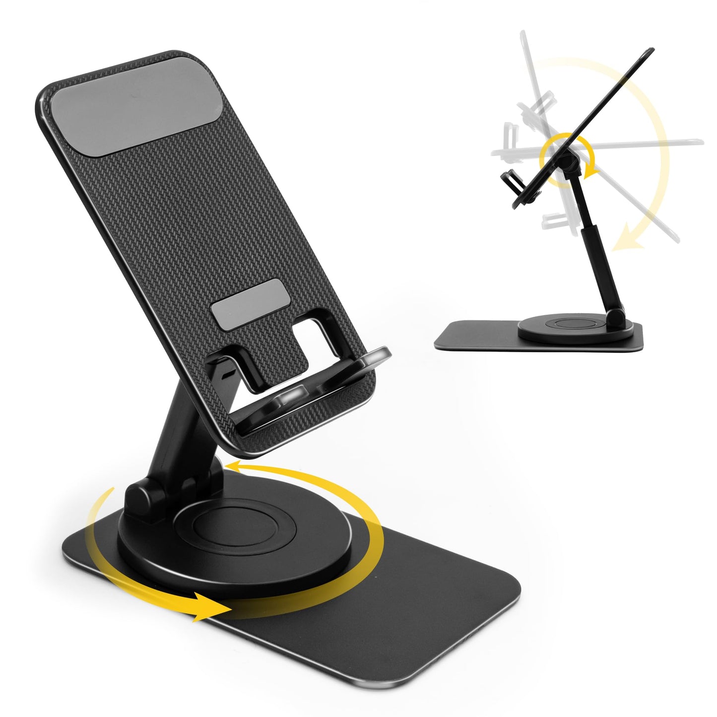 SenseAGE Rotatable Cell Phone Stand, Adjustable Folding Cell Phone Stand for Desk, Home Office Mobile Stand, Desktop Phone Holder, Compatible with iPhone&Smart Phones Accessories (Black)