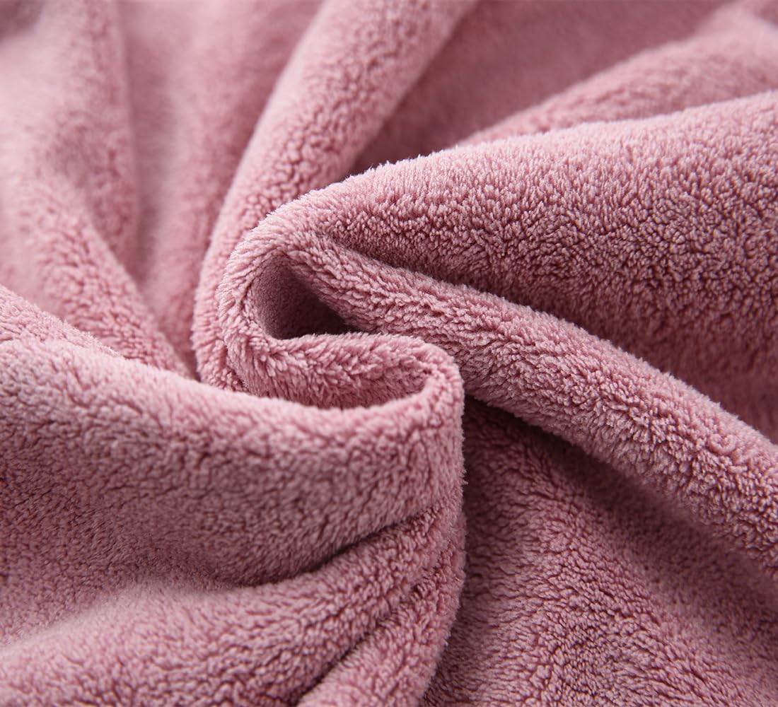 M-bestl 2 Pack Microfiber Hair Towel Wrap,Hair Drying Towel with Button Design,Head Towel to Dry Curly Hair Quickly (Bean Pink)