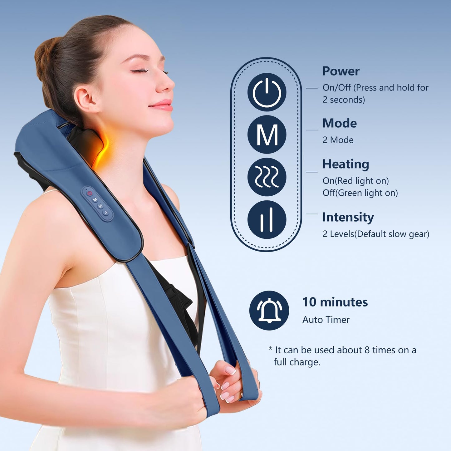Cozyhealth Neck Massager for Neck and Shoulder with Heat, Shiatsu Neck and Upper Back Massager, Portable Cordless Electric Kneading Neck Massager for Pain Relief Deep Tissue (Dark Blue)