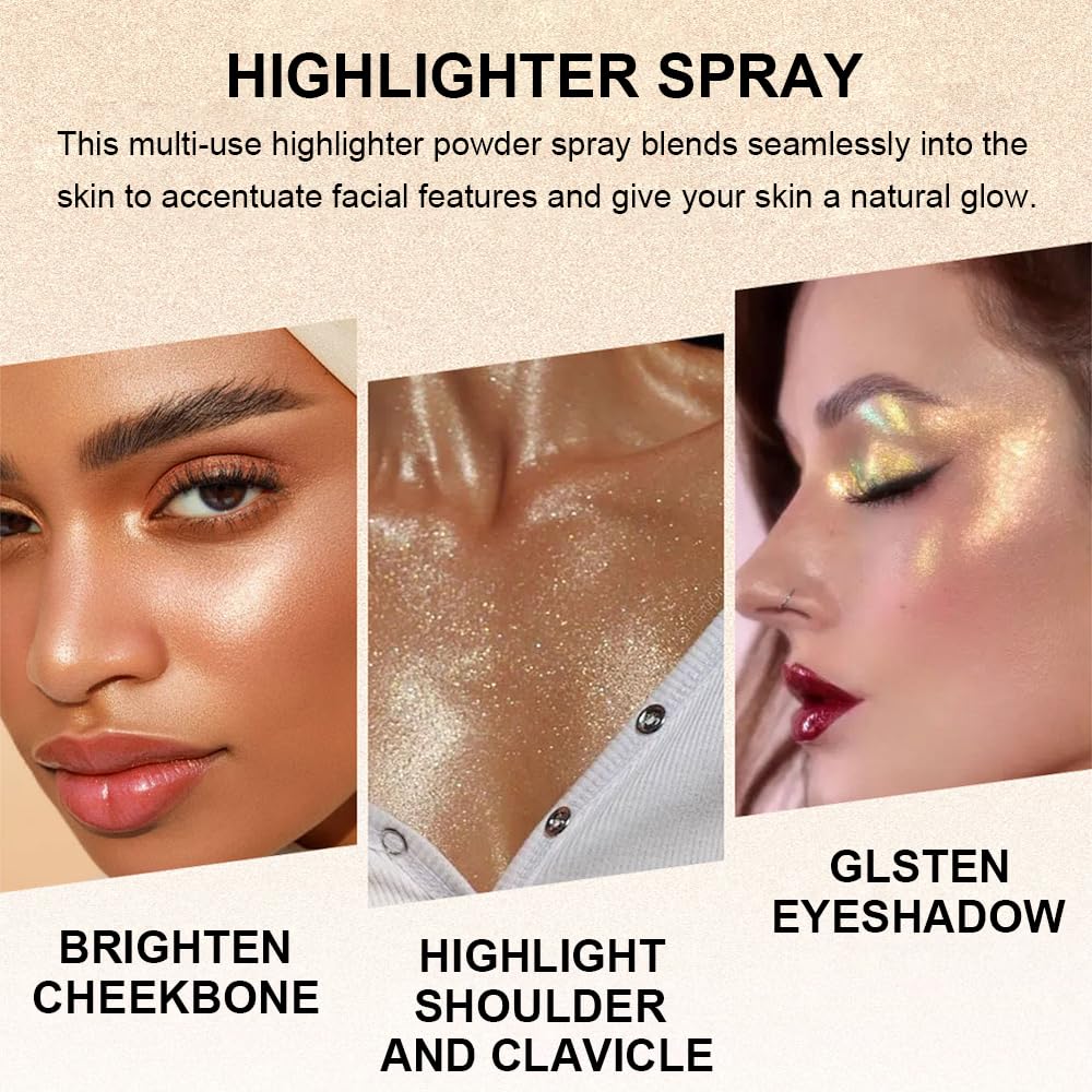 Shiny Glitter Spray for Face and Body, Highlighter Powder Mist, Longwear Waterproof High Gloss Shimmer Makeup for Music Rave Festival, Performance, Wedding Party (#4, Bronze)