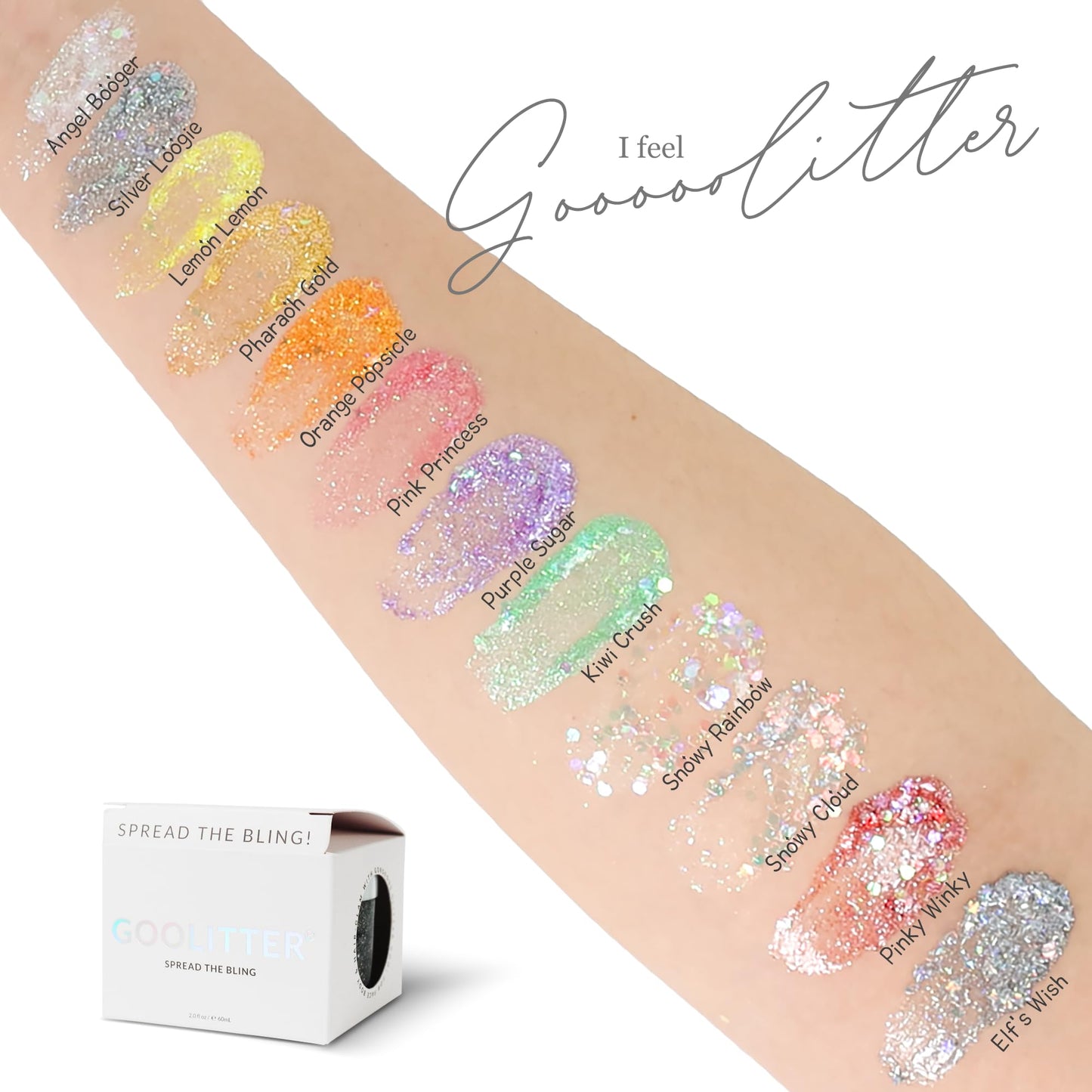 Goolitter Face, Body & Hair Holographic Gold Glitter Gel [Pharaoh Gold] 2oz (60mL) | Fine | K-Beauty | Halloween, Festival, EDM, Rave, Party, Concert, Costume Makeup | Vegan, Cruelty Free
