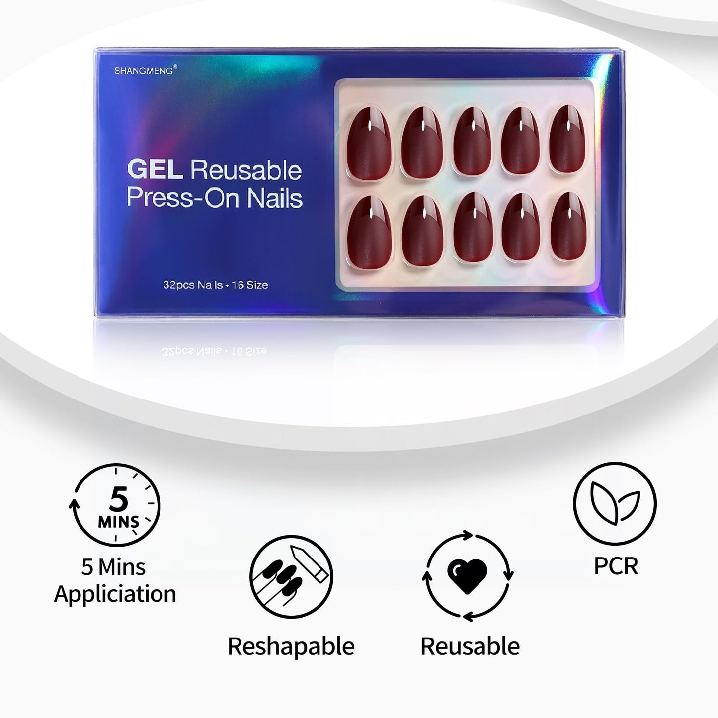 SHANGMENG Matte Red French Tip Press on Nails Almond - Soft Gel Press on Nails Short for Women Gift, Fit Natural Stick on Nails with Glue in 16 Sizes - 32 Reusable Fake Nails, Ancora Red