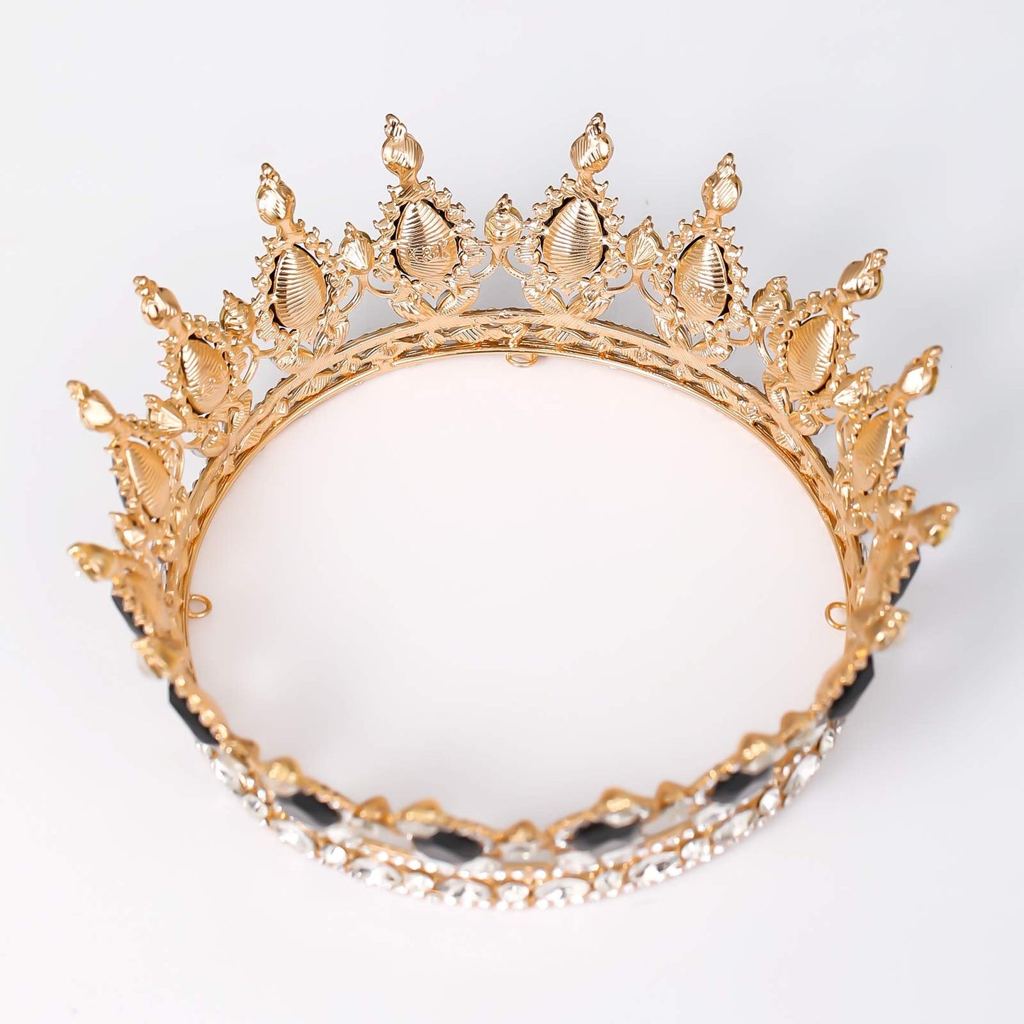 FORSEVEN Queen Crown Rhinestone Wedding Crowns and Tiaras for Women Costume Party Hair Accessories Princess Birthday Crown Crystal Bridal Crown (Gold+Black)