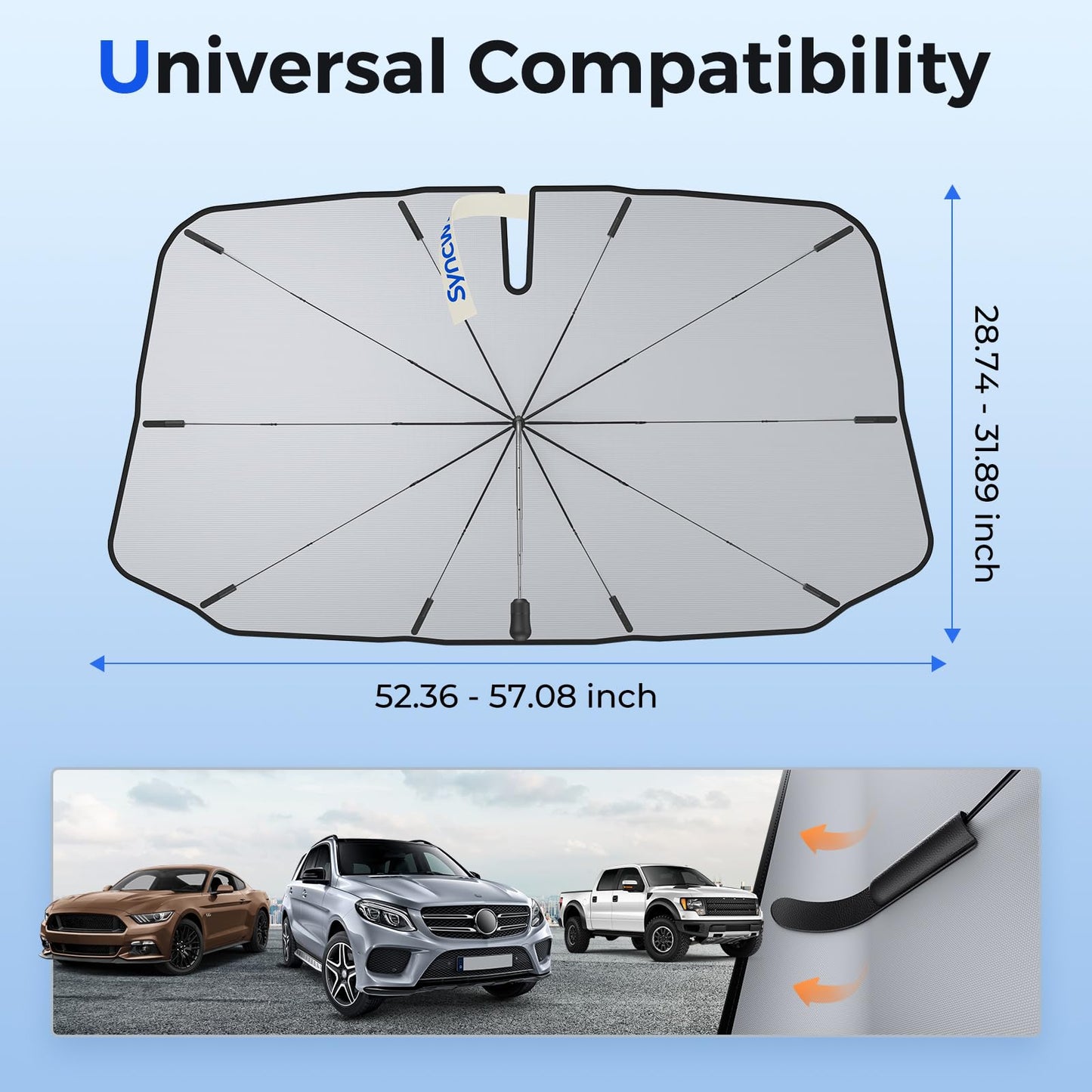 Syncwire Car Windshield Sunshade Umbrella - Enhanced Vinyl Coating for Superior Sun and Heat Protection, Keeps Vehicle Cool and Preserves Interior, Innovative Edge Design