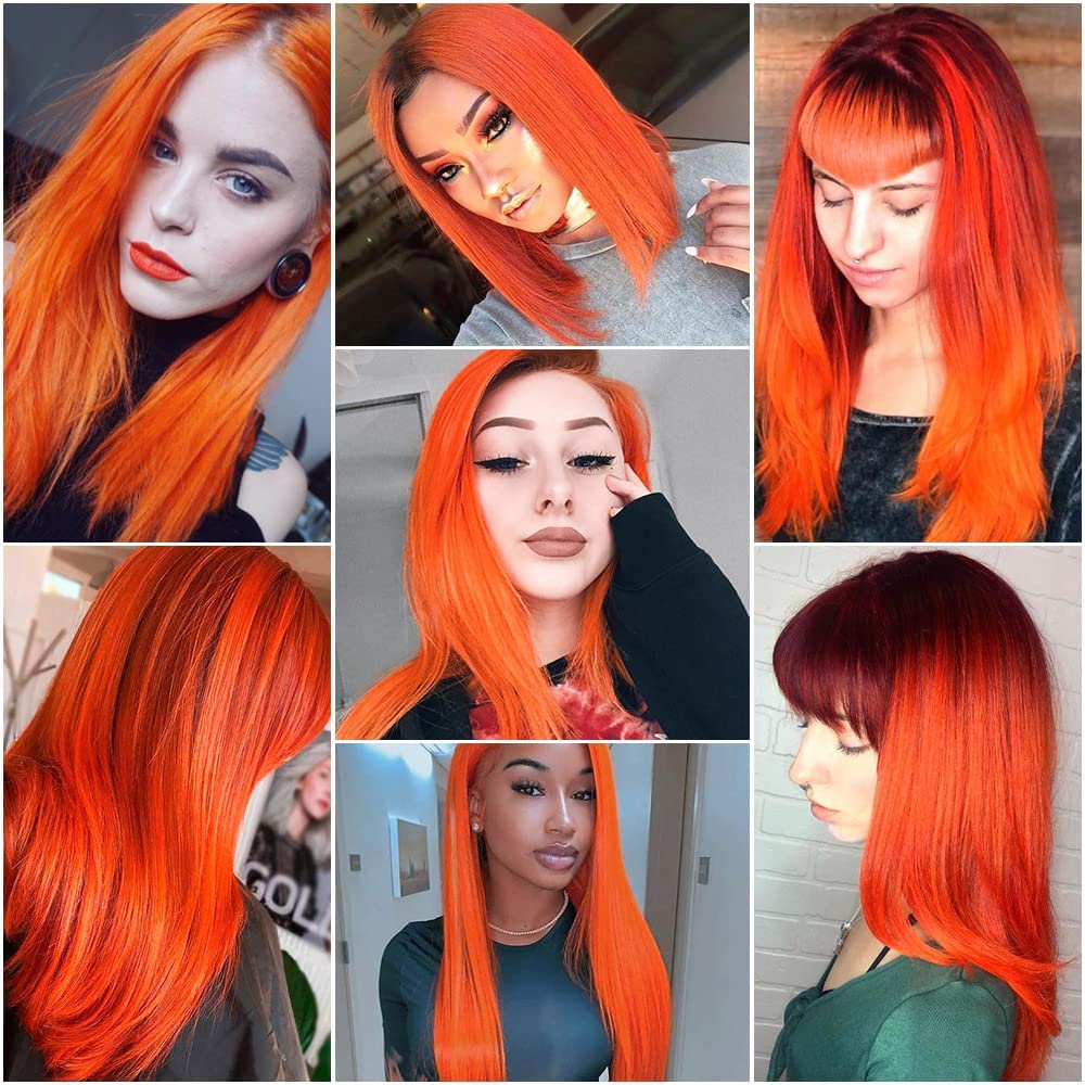 TOFAFA 22 inch Colored Hair Extensions, Multi-colors Party Highlights Clip in Synthetic Hairpiece for Halloween Girl Women Kids Party Gift(10 PCS Orange)