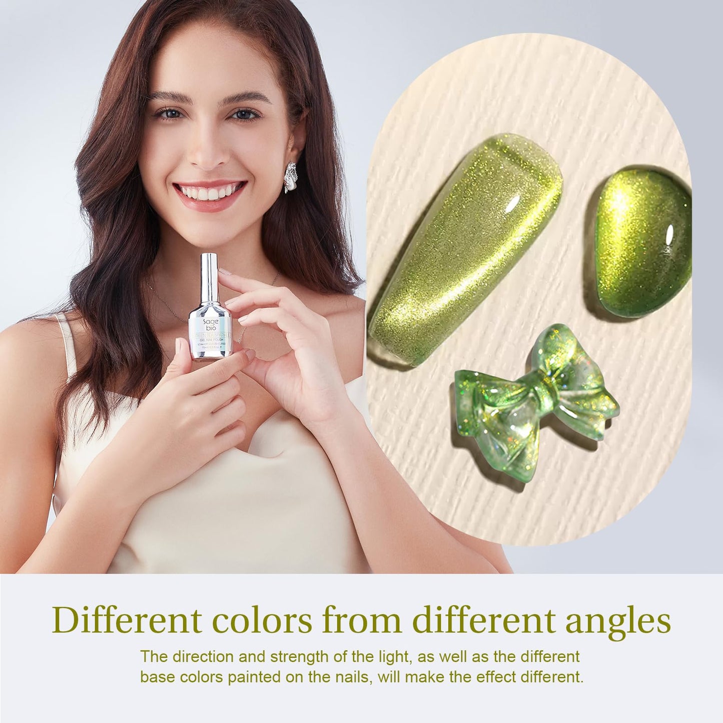 SAGEBIO Cat Eye Gel Nail Polish with Magnet Stick, 15ml Glitter Holographic Nail Polish, Magnetic Effect Gel for Home DIY Manicure Gift, Jelly Green