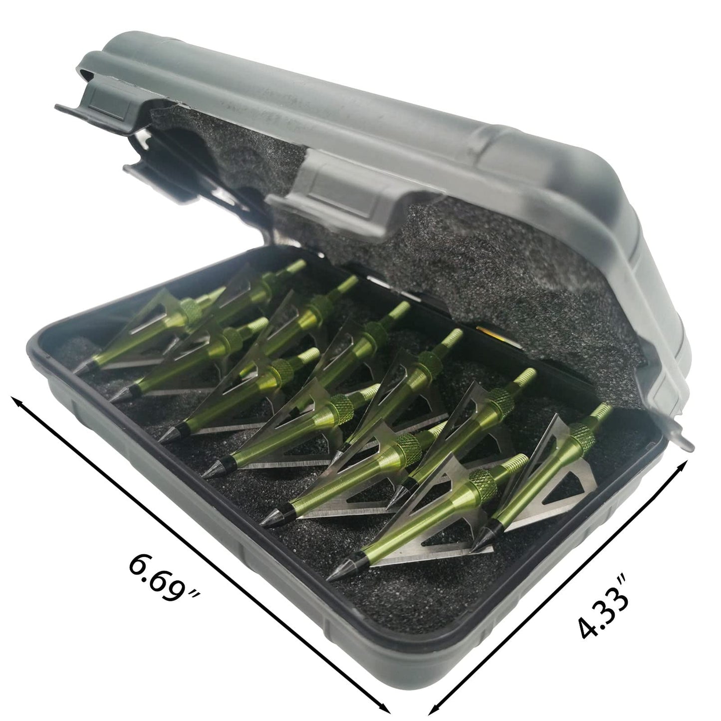 LeeMui Hunting Broadheads 12PK 100 Grains Screw-in Arrow Archery 3 Blades Hunting Heads Arrow Tips Compatible with Crossbow and Compound Bow + 1 PK Broadhead Storage Case (Grass Green)