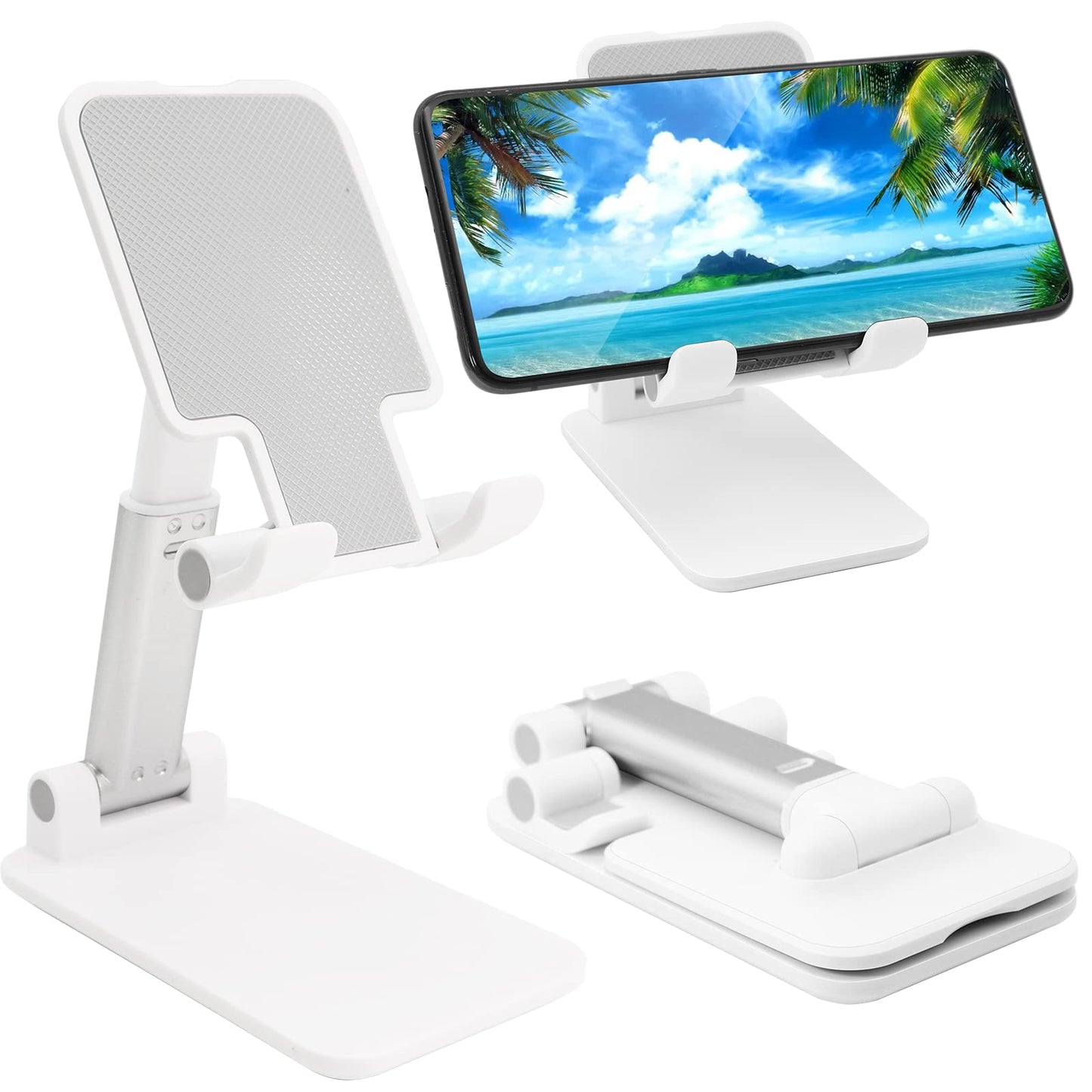 szwilnis Cell Phone Stand, Folding Desktop Phone Stand, Angle Height Adjustable Mobile Phone Holder for Desk, Office, Tablet Stand Compatible with All Phones 4-10 Inches Cell Phone/Tablet (White)