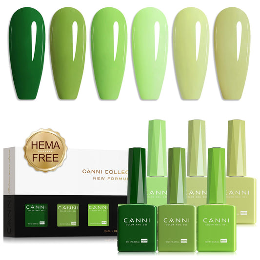 CANNI Green Gel Nail Polish Set, 6 Colors 9ML Evergreen Olive Light Green Gel Nail Polish Spring Set Nail Gel Polish Soak Off Uv LED Lamp Nail Art Design Manicure Salon for Women