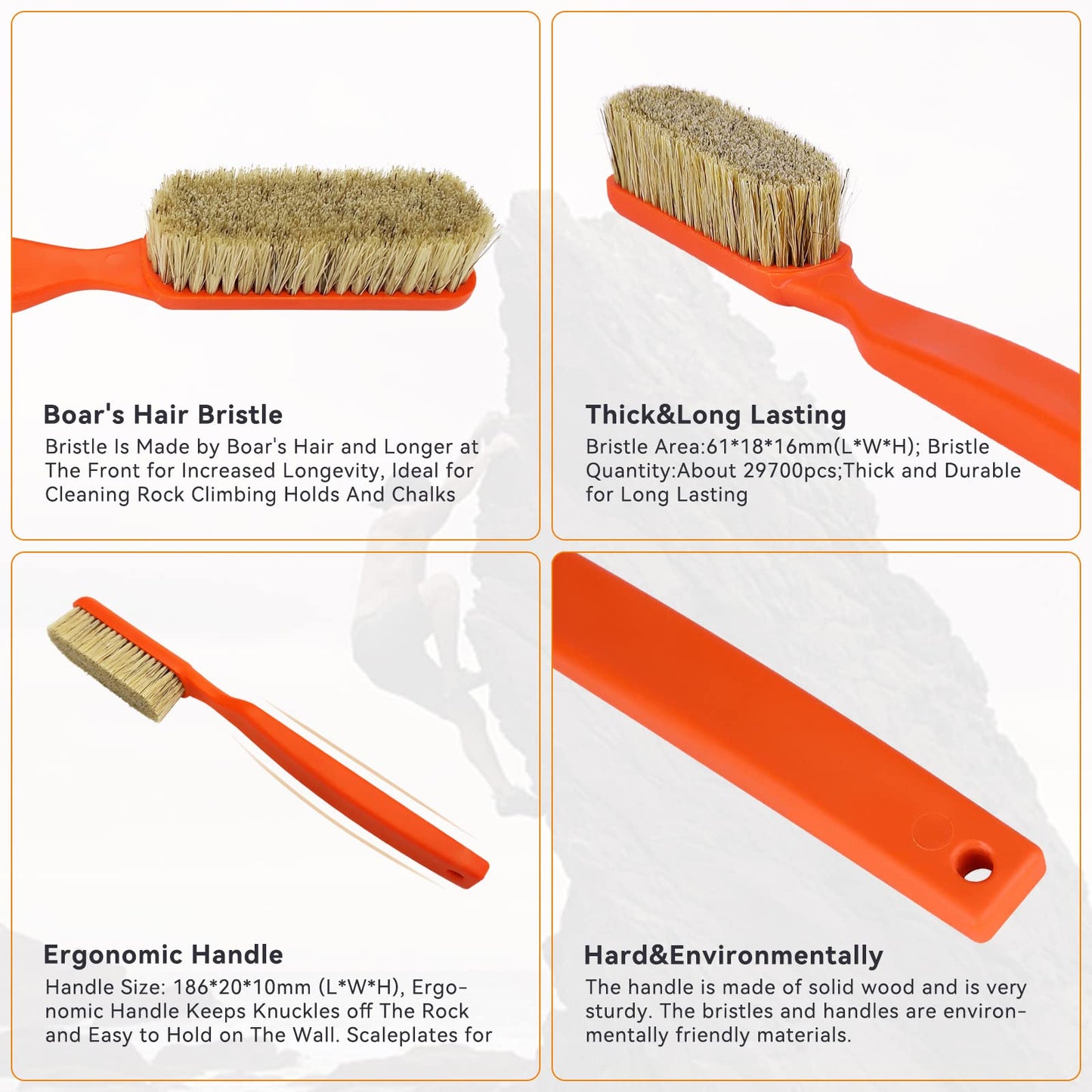 Climbing Chalk Brush with Thick Ultra Durable Boar's Hair Bristles, Bouldering Brush with Ergonomic Handle Portable with Climbing Chalk Bag(Not Included) for Climbing Wall Holds (Black+Light Blue)