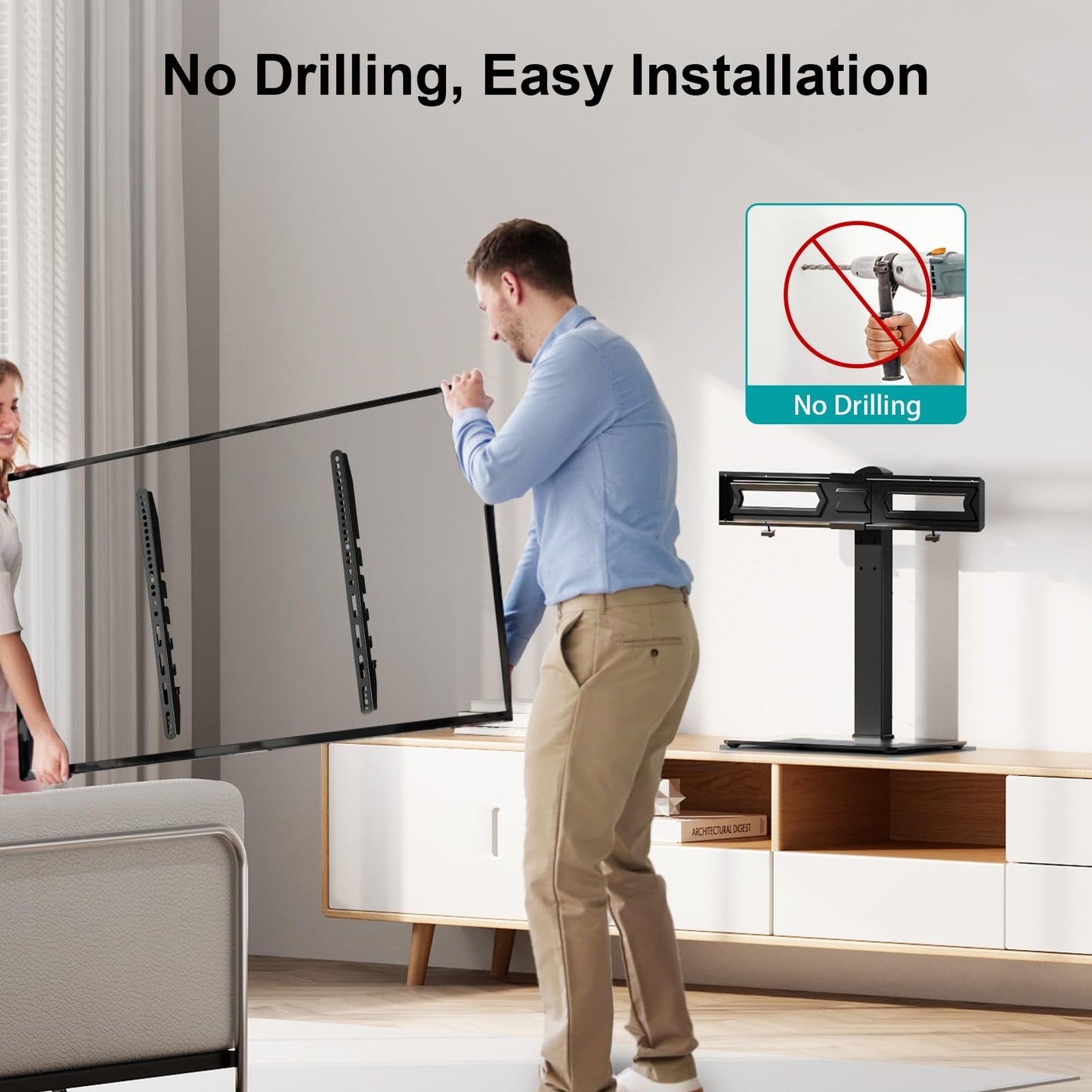 MOUNT PRO Universal Swivel TV Stand Base, Table Top TV Stand for 37 to 65, 70, 75 Inch LCD LED TVs, Height Adjustable TV Mount Stand with Tempered Glass Base, Holds up to 88lbs, Max VESA 600x400mm