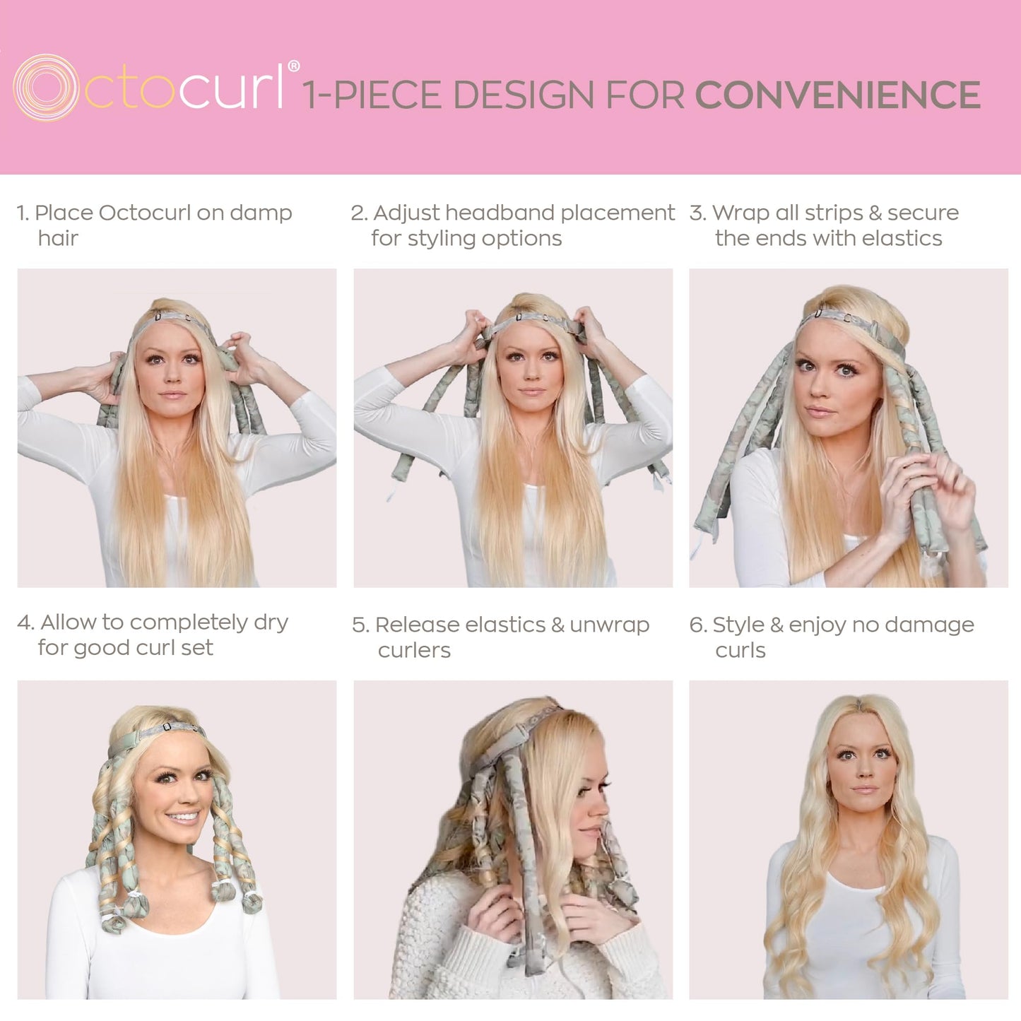 Octocurl Heatless Curls Headband - Hair Curlers to Sleep In - Heatless Curlers for Short Hair (Cotton - Camo)