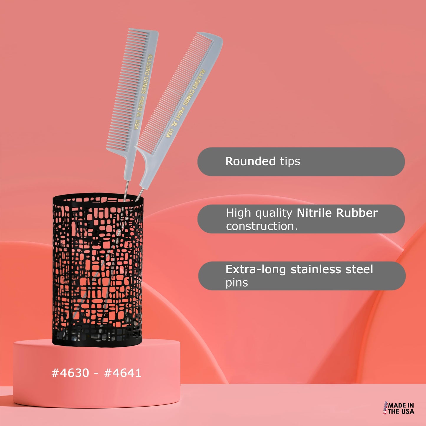 Allegro Combs XL Pintail Rat Tail Combs Parting Combs Metal Tail Foiling Combs Pin Combs Stitch Braids Combs2 Pc. (Gray)