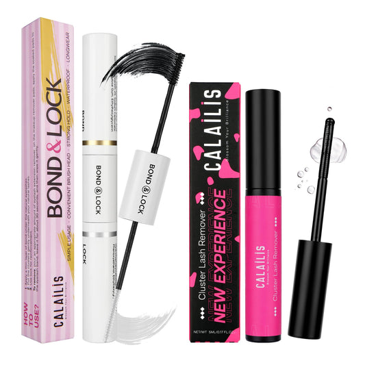 CALAILIS Lash Bond and Seal and Lash Glue Remover Kit, Cluster Lash Glue for Lash Clusters Strong Hold and Long Lasting 72 Hours, Gentle Soothing Non-Irritating Eyelash Glue Remover, 2Pack