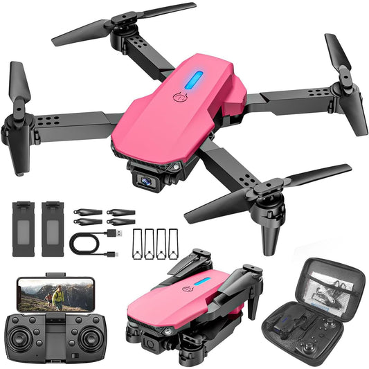 Kids Drone with Camera Foldable Mini Drone for Kids Girls Beginners Toys Drone Gestures Selfie One Key Start 360° Flips 2 Batteries Toy Gifts for Girls Pink