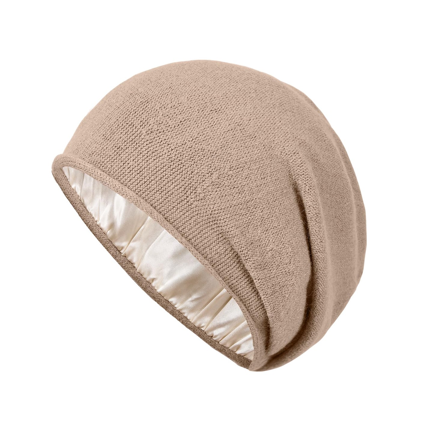 Facecozy Satin Lined Beanies Women Slouchy Beanie Knit Winter Hat for Women Men Silky Lining Lightweight Skull Beanies Cap (Brown)