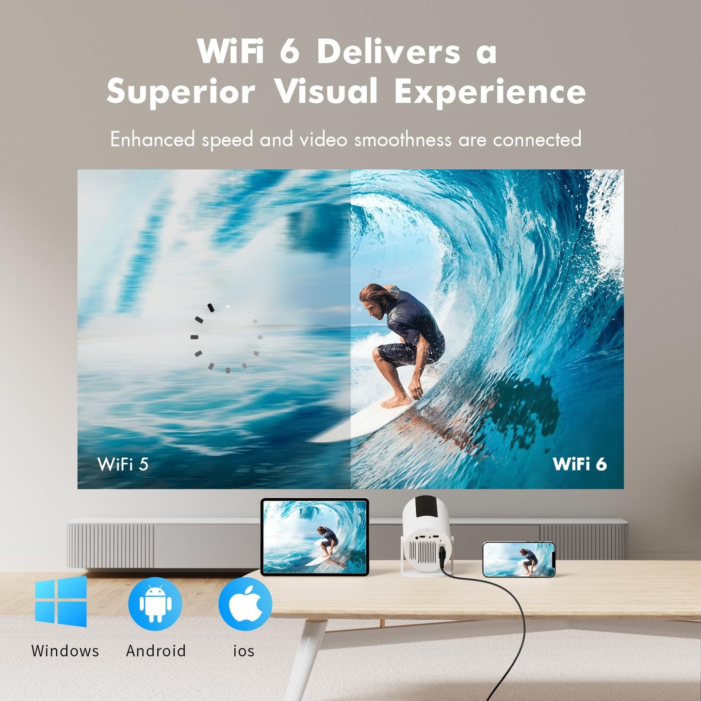 [Netflix Officially Licensed] Tecaki Smart Projector, Mini Projector with WiFi and Bluetooth, Portable Projector for Outdoor, 180° Rotatable Stand, Auto Keystone & Electric Focus, 4K Supported