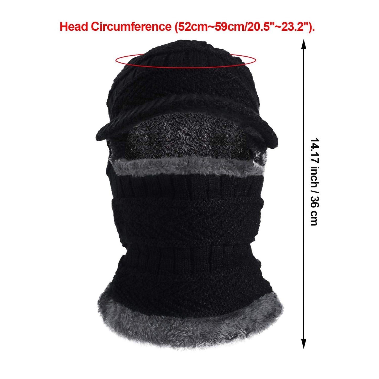 Syhood Knitted Balaclava Beanie Hat Winter Neck Warmer Ski Face Cover Neck Gaiter (Black, Grey,2 Pieces)