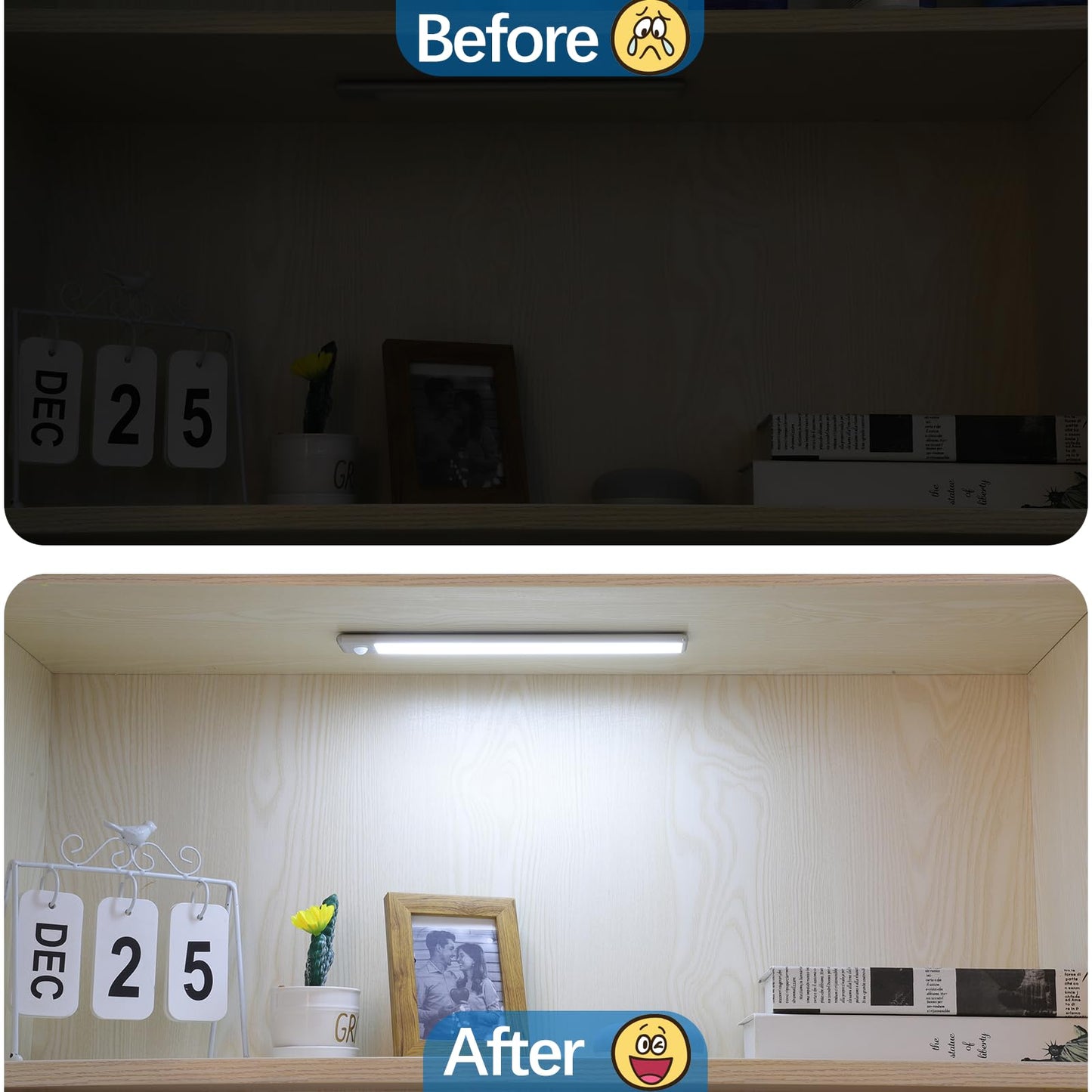 YLXS 51-LED Motion Sensor Under Cabinet Light, 12-inch Magnetic Rechargeable Under Counter Closet Lights, Wireless Night Light Bar, 3-Pack, Cool White