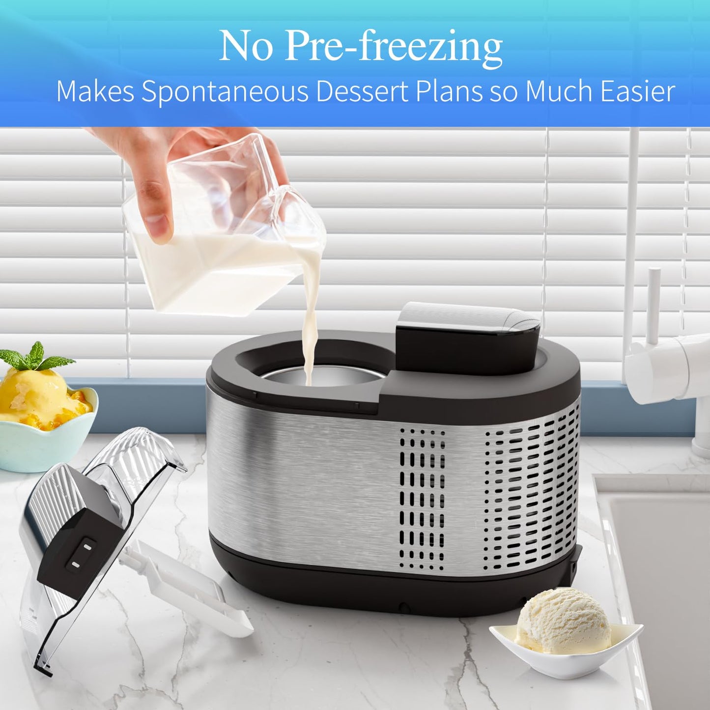 Ice Cream Maker Machine Automatic: TINANA Icecream Machine with LCD Display - Electric Gelato Maker - No Pre-freezing