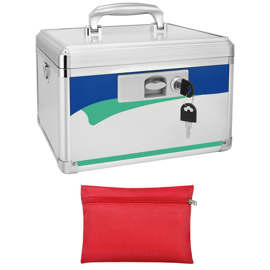 BAGAKE 12-Inch Medicine Lock Box - Keyed Security for Home & Outdoor Use | Lockable Storage Box Durable Aluminum Design | Fits Family Essentials 11.2'' x 7.6'' x 7.6'' Blue